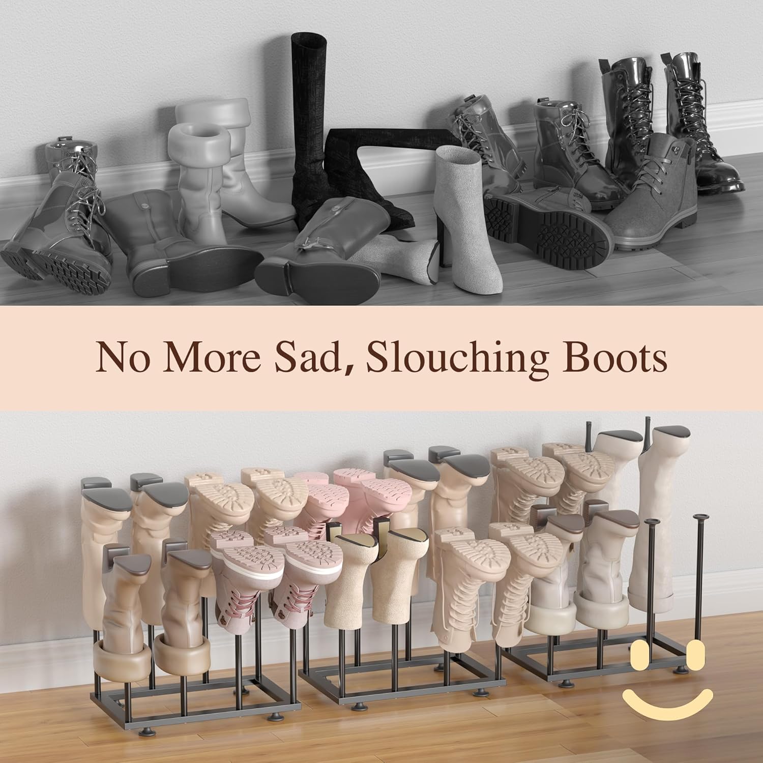 Free Standing Shoe Rack Organizer, Black Metal Tall Boot Holder, Space-Saving Shelf Storage, for Closet, Entryway, Garage, Bedroom, Outdoor, Apartment, Front Door, Entrance, Fits 12 Pairs - Image 7