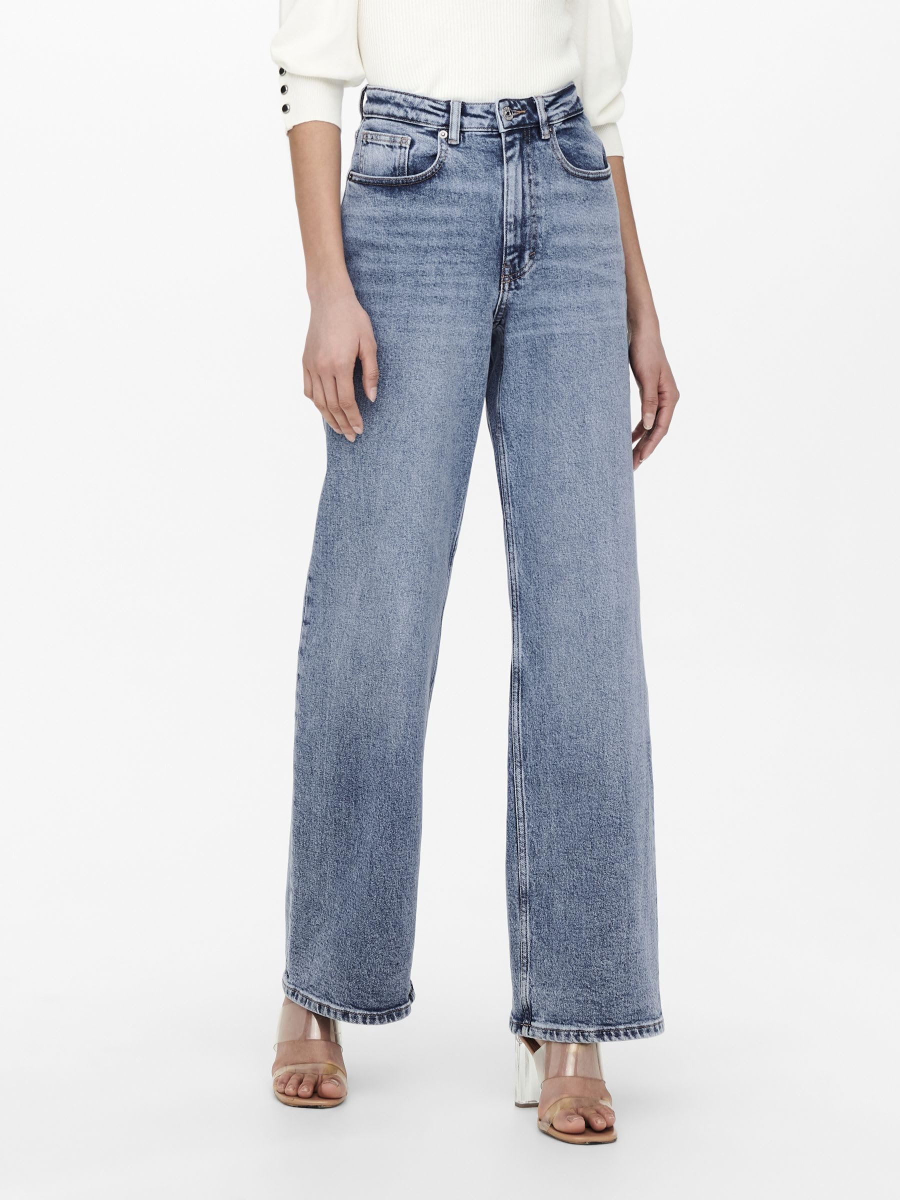 ONLY Jean à Coupe Large ONLJUICY Taille Haute Wide Leg Fit Jeans