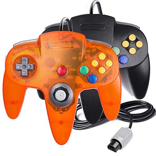 2 controladores clásicos con cable controlador de juego retro joystick para consola N64 N64 Gamepad (negro + naranja)
