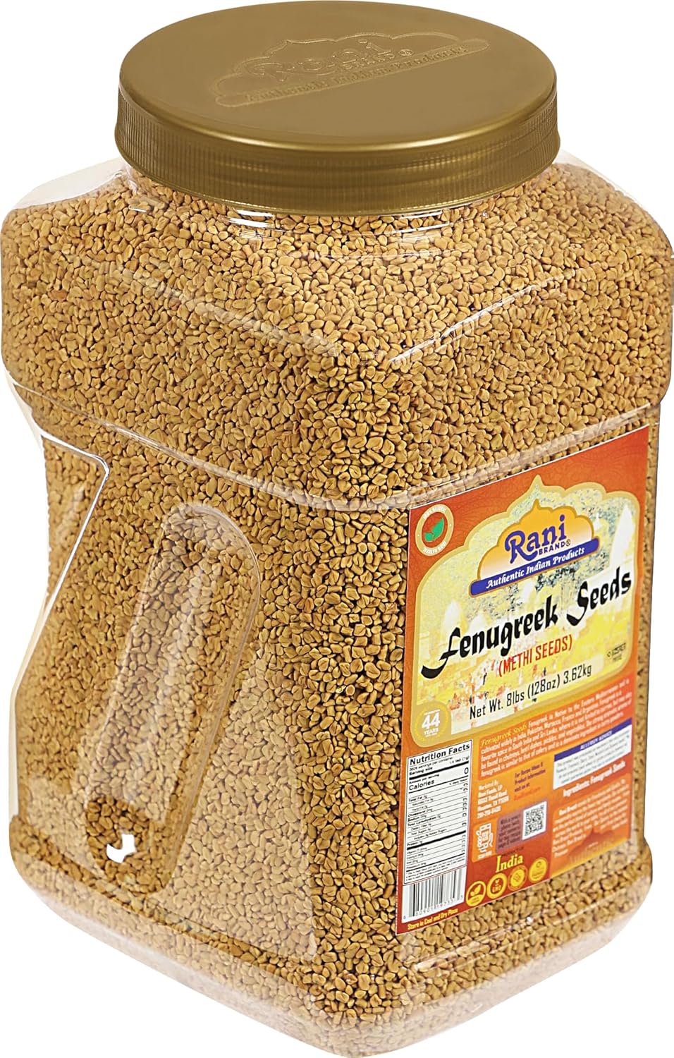 Rani Fenugreek (Methi) Seeds Whole 128oz (8lbs) 3.62kg Bulk PET Jar, Trigonella foenum graecum ~ All Natural | Vegan | Gluten Friendly | Non-GMO | Indian Origin, used in cooking & Ayurvedic spice