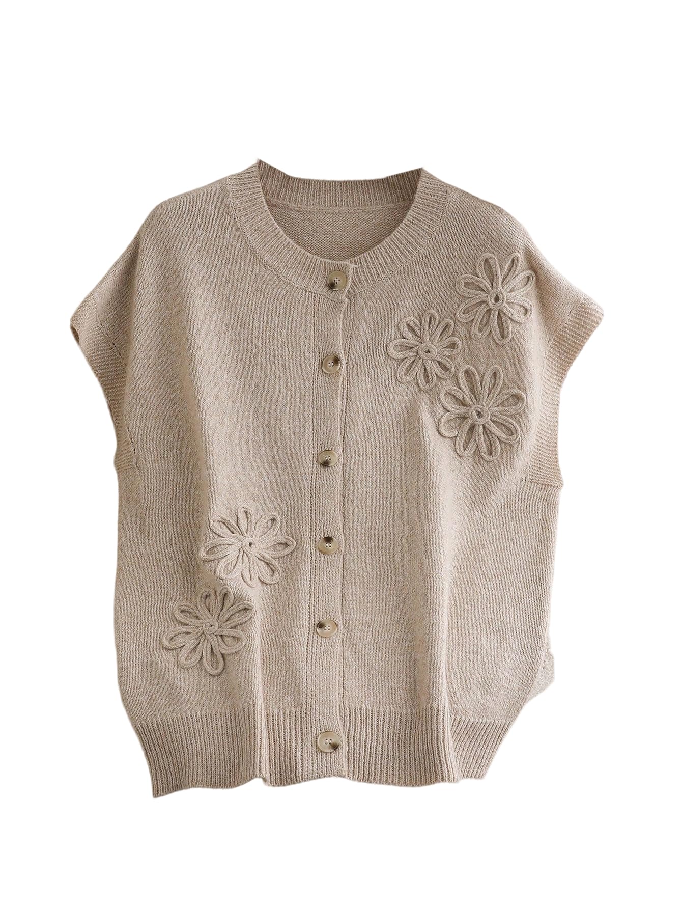 GORGLITTER Womens Plus Size Cardigan Sweater Boho Floral Button Down Cap Sleeve Open Front Knit Cardigan