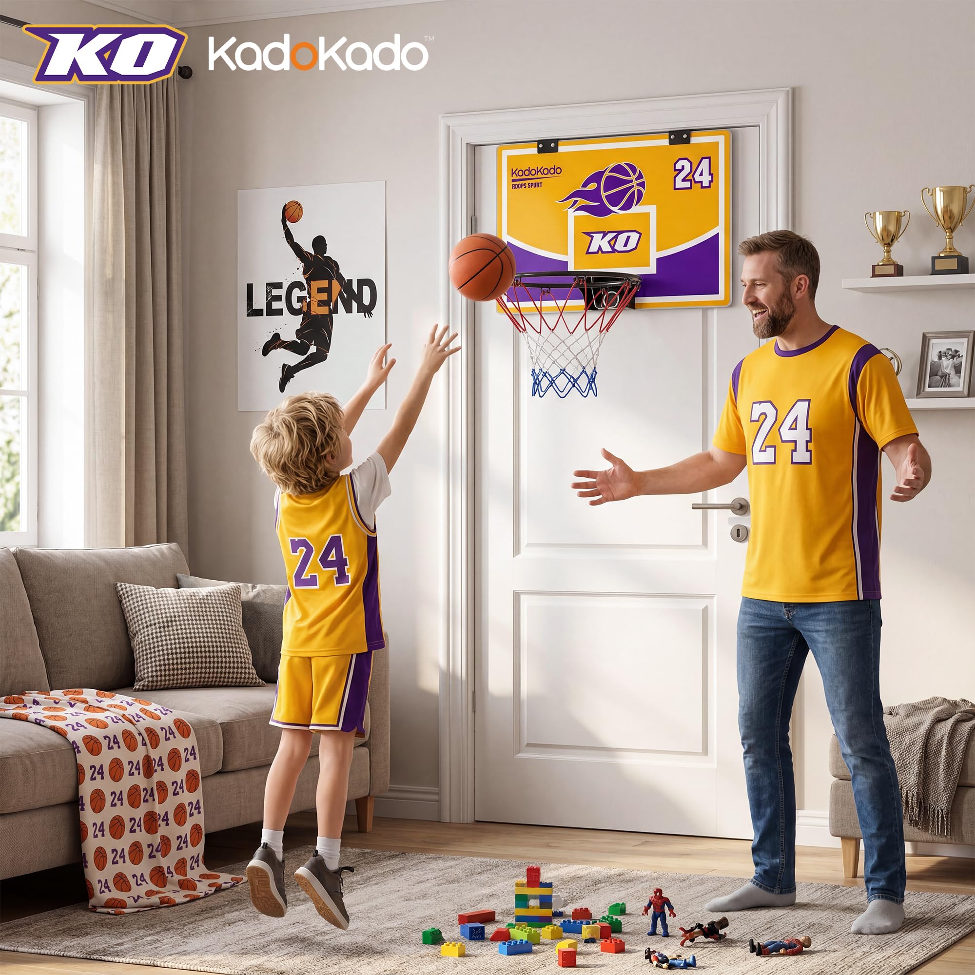 Panier de Basket Interieur Mini Panier Basket Enfant pour Chambre Mural avec 2 Ballons Panneau Repliable Coffret, Cadeau Anniversaire Jeu de Basket Jouet Garçons Fille