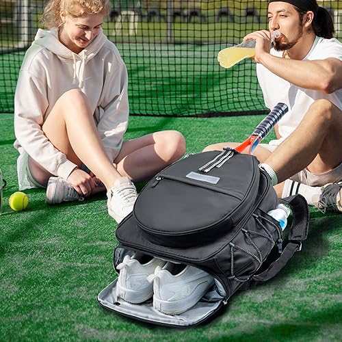 Miniatura 8 de Mochila de tenis con 2 soportes para raquetas, bolsa de raqueta de tenis de piel sintética resistente al agua para mujeres y hombres, mochila