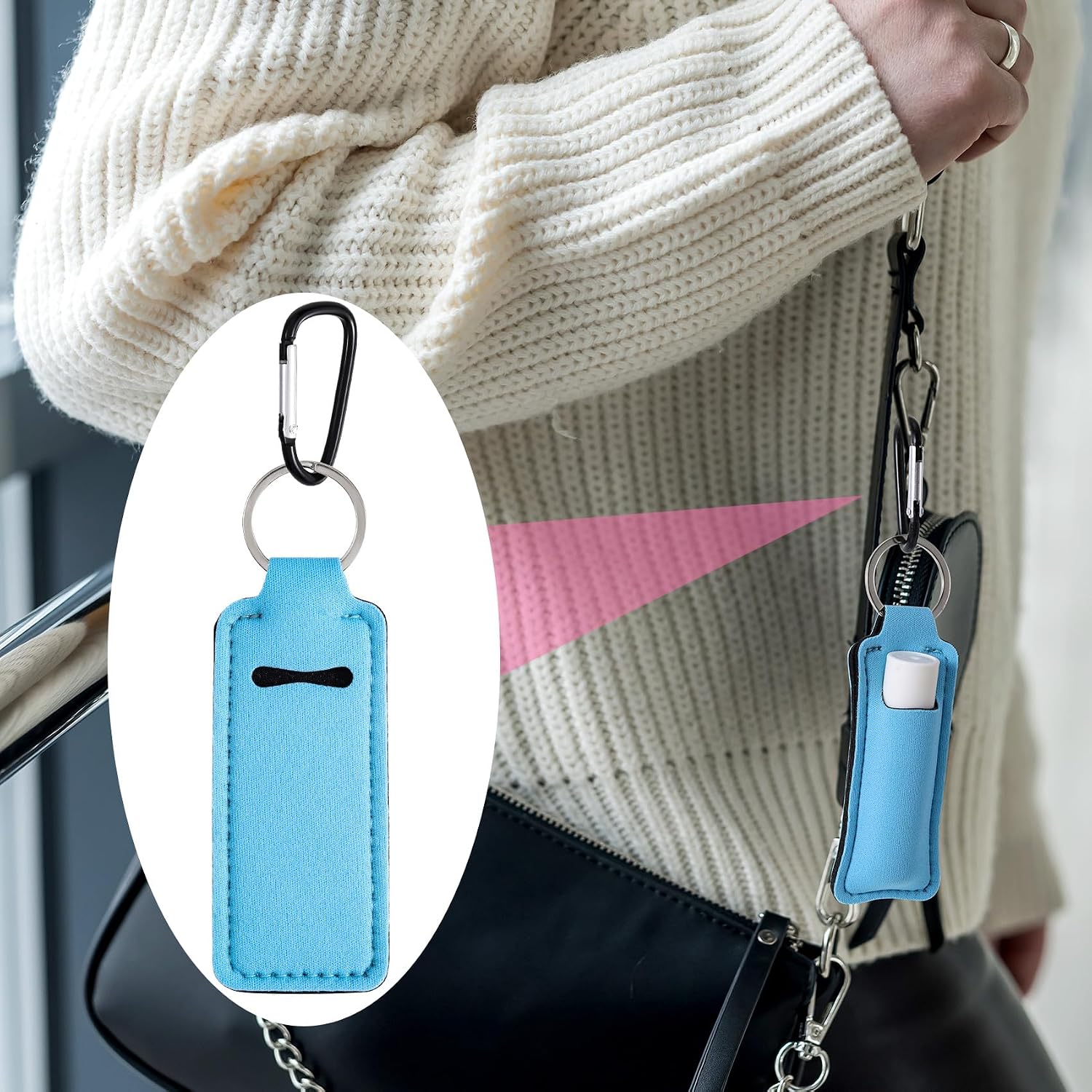 Chapstick Holder Keychain, Portable Lip Balm Holder with Keyring Clip, Lipgloss Chapstick Keychain Holder