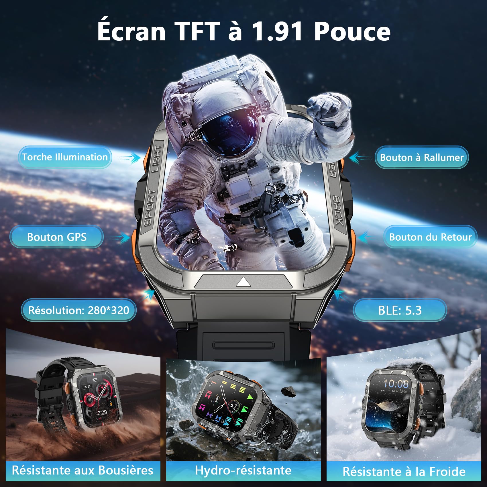 Blackview Montre Connectée Homme avec GPS Intégré, Montre Connectée Appel Bluetoot 900 mAh Batterie, Montre Sport avec Podometre,110+ Sportifs,Suivi Santé et Sommeil, Smart Watch pour Android iOS
