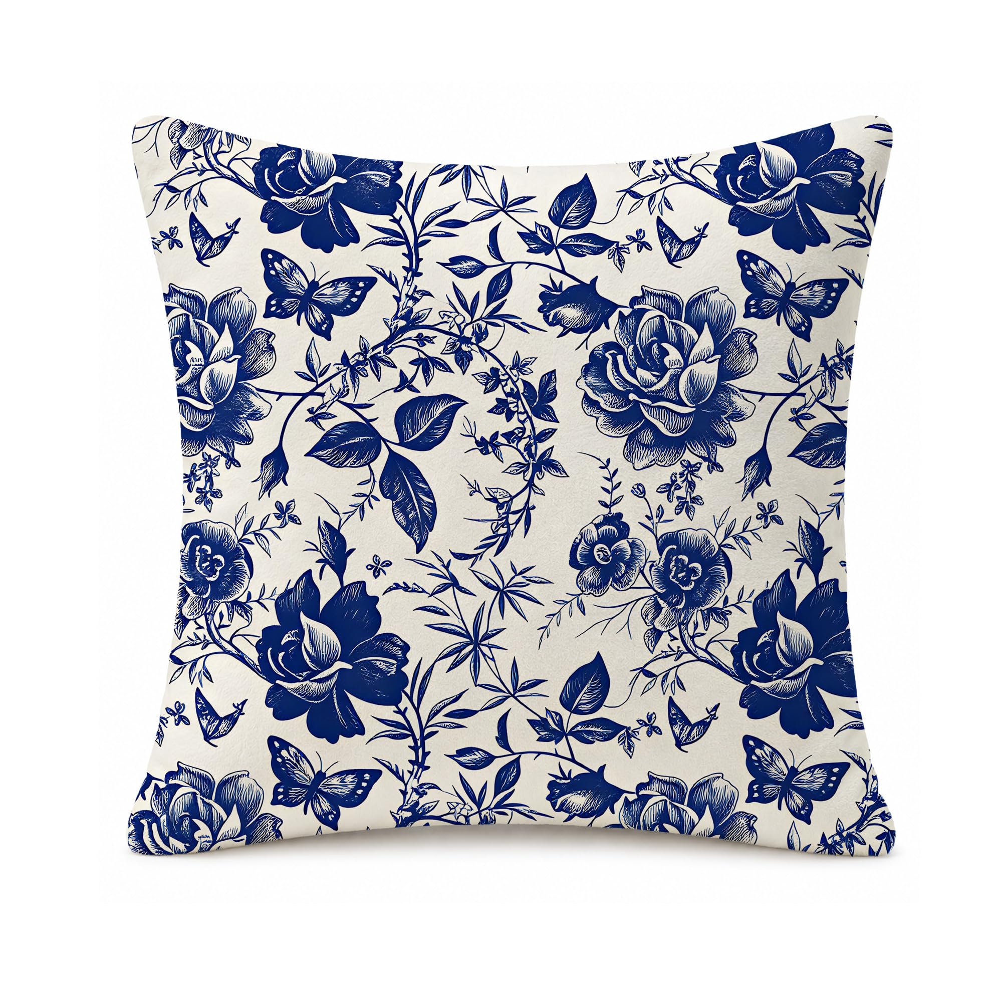 Blue Rose Floral Cushion Covers Invisible Zipper Soft Breathable 45x45cm