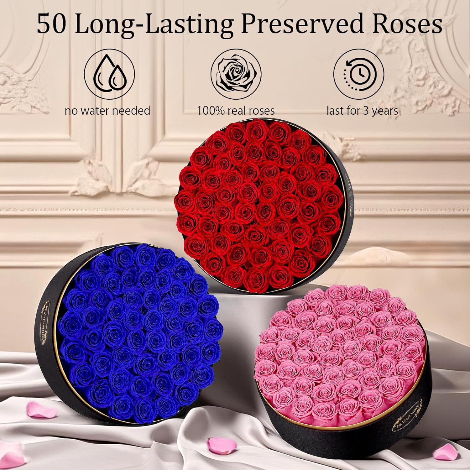 50 Preserved Roses in a Gift Box for Her - Forever Flowers for Delivery, Eternal Rose Mothers Gifts for Mom, Wife Anniversary Birthday Valentine Gifts for Women Men, Blue - Image 2