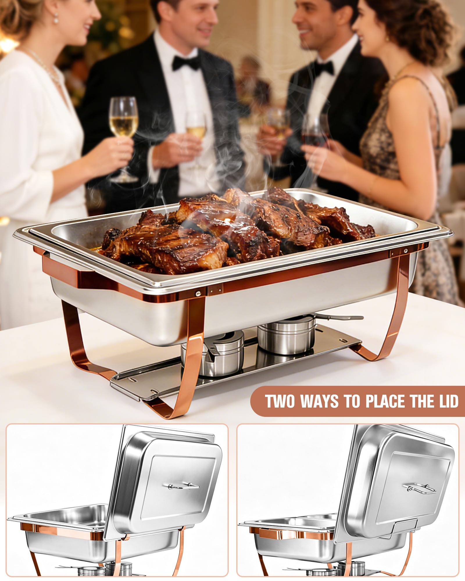 Chafing Dishes Buffet 2pcs, 9L, Scalda Vivande Portatile Rettangolare con Coperchio a Scomparsa [2 Vaschette Intere 4 Mezze Vaschette] Scaldavivande per Feste, Compleanni, Festività, Eventi in Chiesa