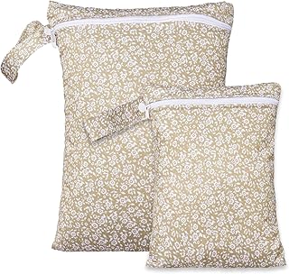 2 Sizes Wet Bags, Waterproof Storage Bag for Baby Diapers and Pump Parts, Reusable Diaper Bag with Zippered Pockets and Handle, Travel Bags, Beach, Pool, Gym Bag for Swimsuits & Wet Clothes, Set of 2