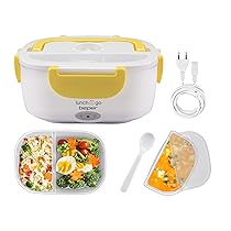 BEPER 90.920G Lunch & Go Scaldavivande Elettrico Portatile con 2 Contenitori Removibili e Posate Incluse, 220V, Giallo