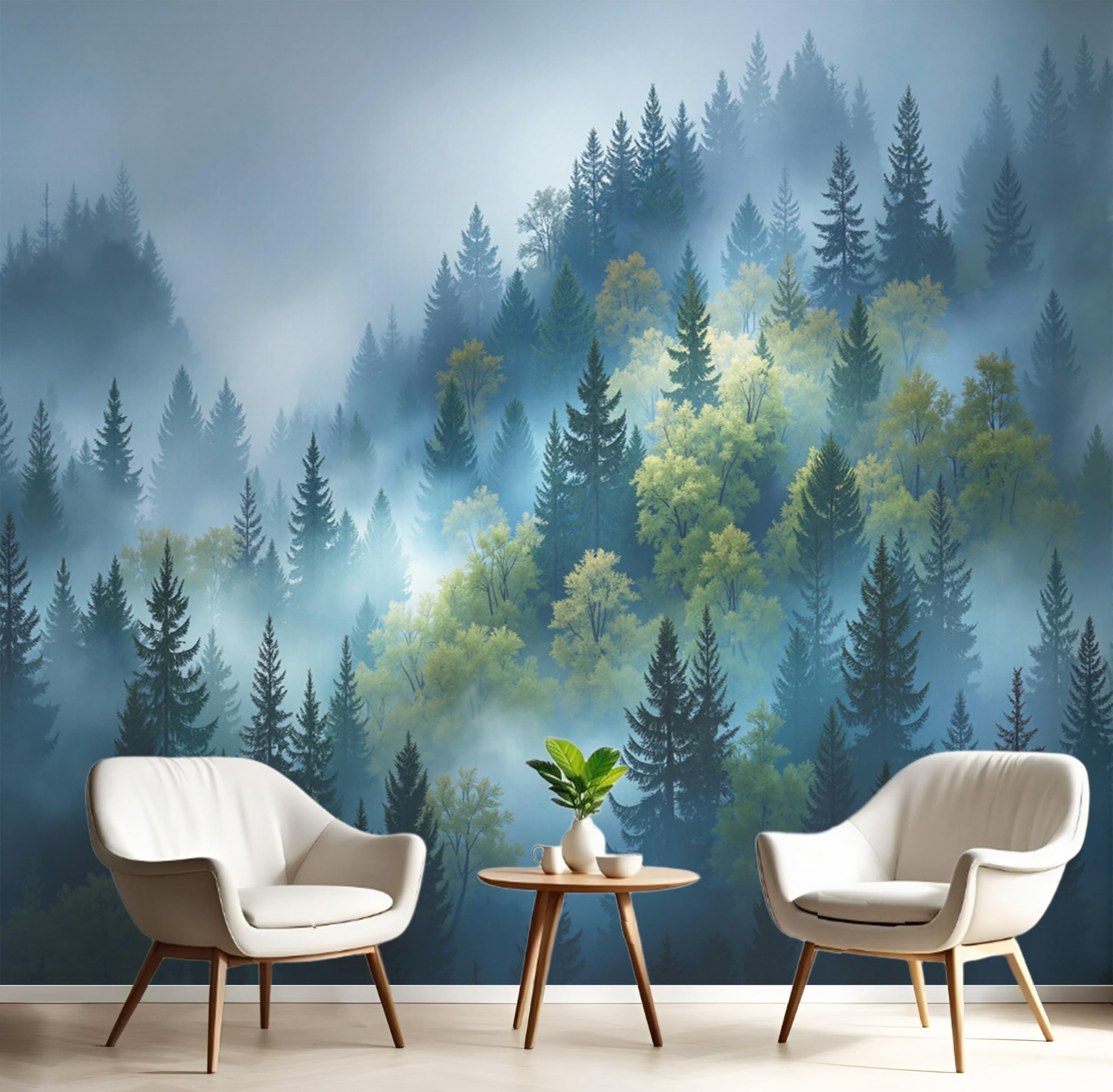 Papier Peint 3D Vert Forêt Brumeuse 150X105cm Peinture Murale Interieur Salon