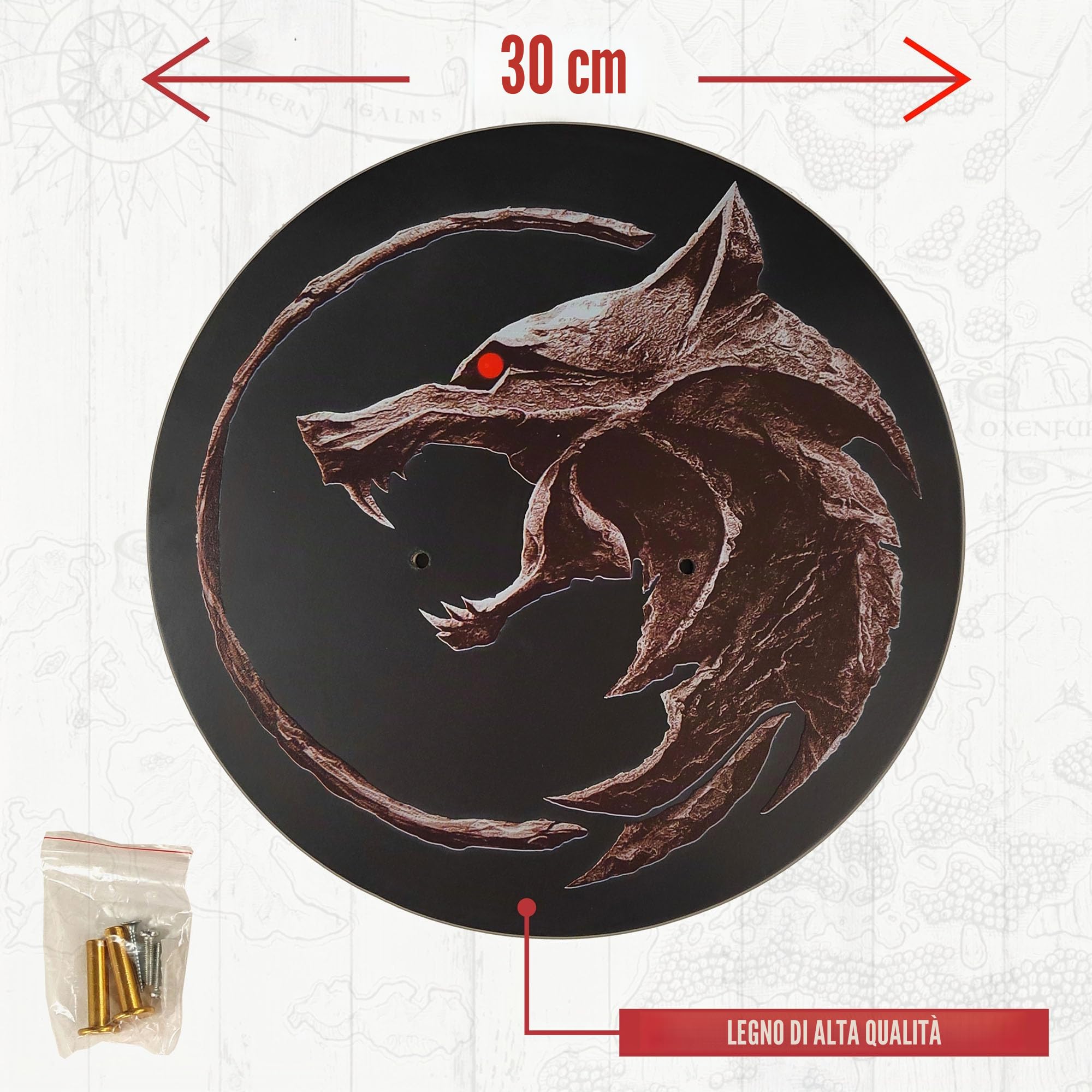 Witcher - Espositore da parete rotondo in legno per spada d'argento & spada d'acciaio di Geralt von Riva, supporto da parete decorativo per collezionisti, cosplay e appassionati di giochi e serie
