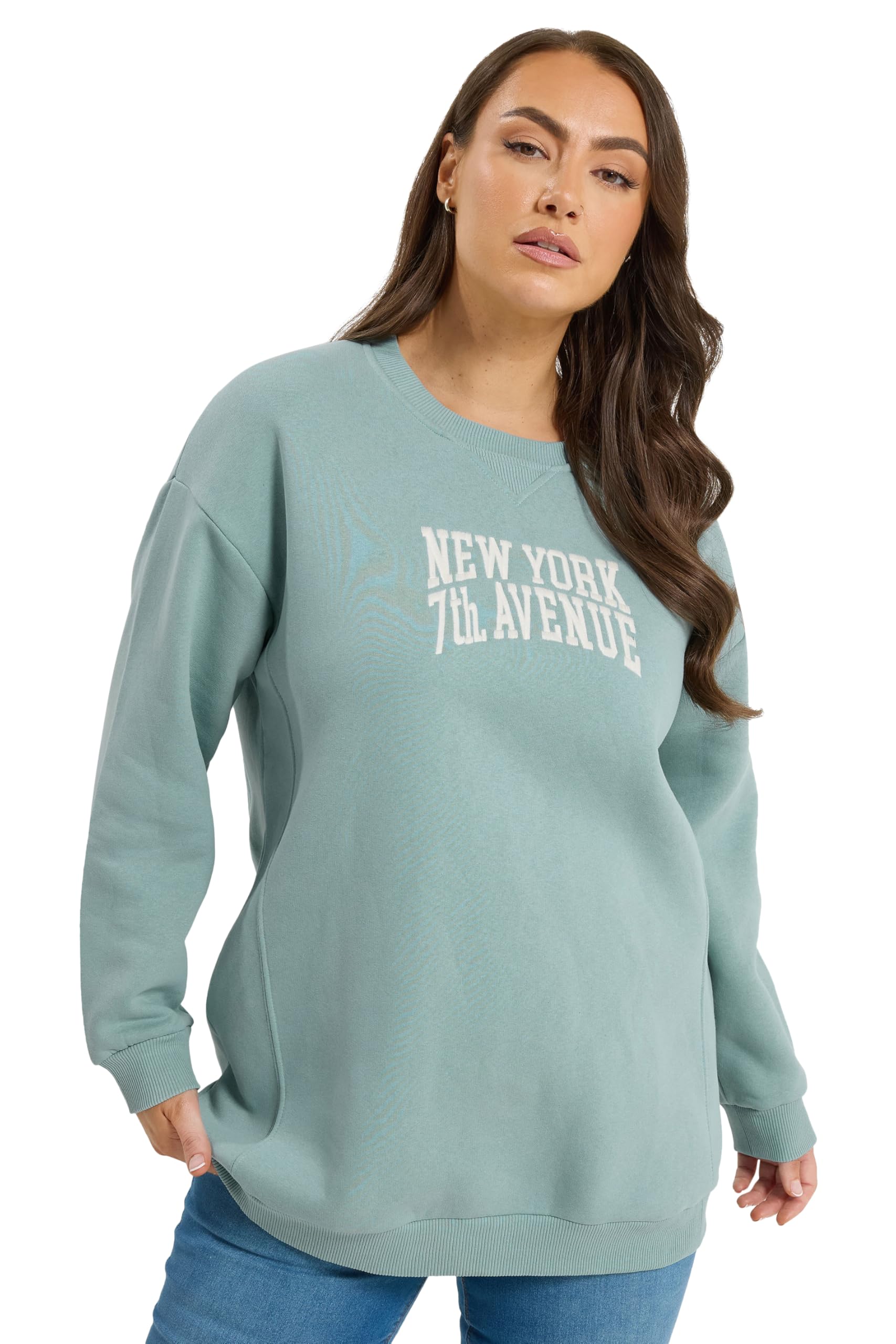 Yours Women's Light Blue 'New York' Long Sleeve Sweatshirt In | Size: 18