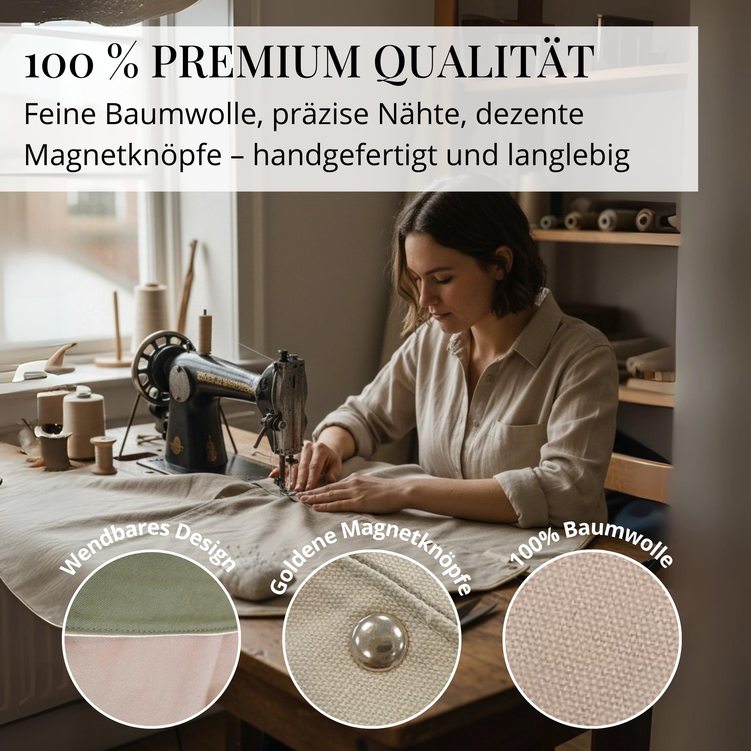 Livlig53 Weihnachtsbaum Decke ø120cm, Weihnachtsbaumdecke rund aus 100% Baumwolle, 2in1 Design - wendbare Tannenbaum Decke, Weihnachtsbaumrock, Weihnachtsbaum Decke Beige I Grün mit Goldsaum