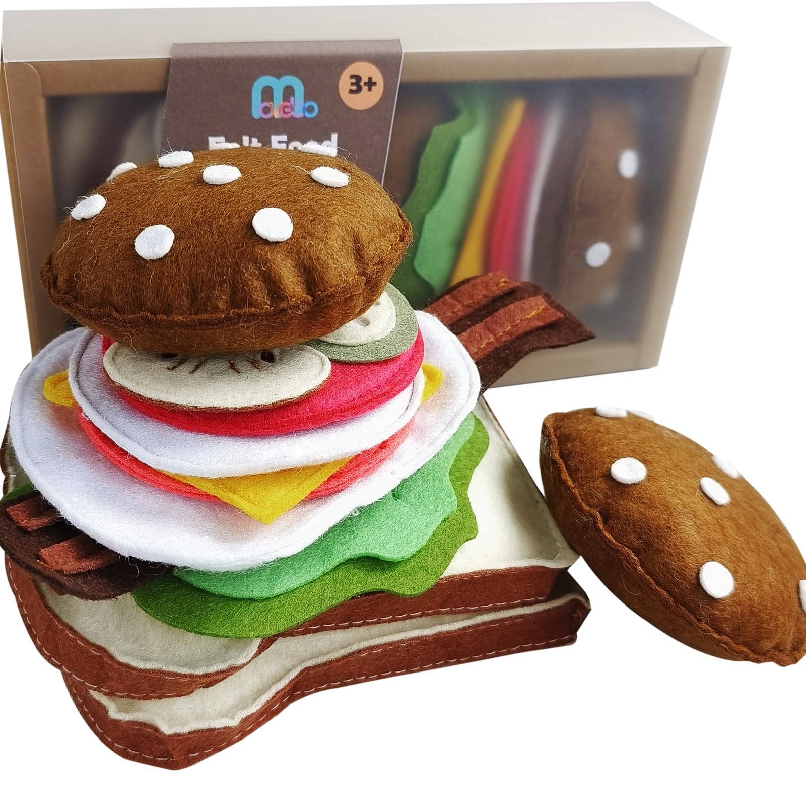 Pretend Play Food Toy Set for Kids,13-Piece Hamburger and Sandwich Soft Pretend Food Playset for Kids,Felt Sandwich with Beef Steak,Vegetables for Toddlers 3 4 5 6 Years Old