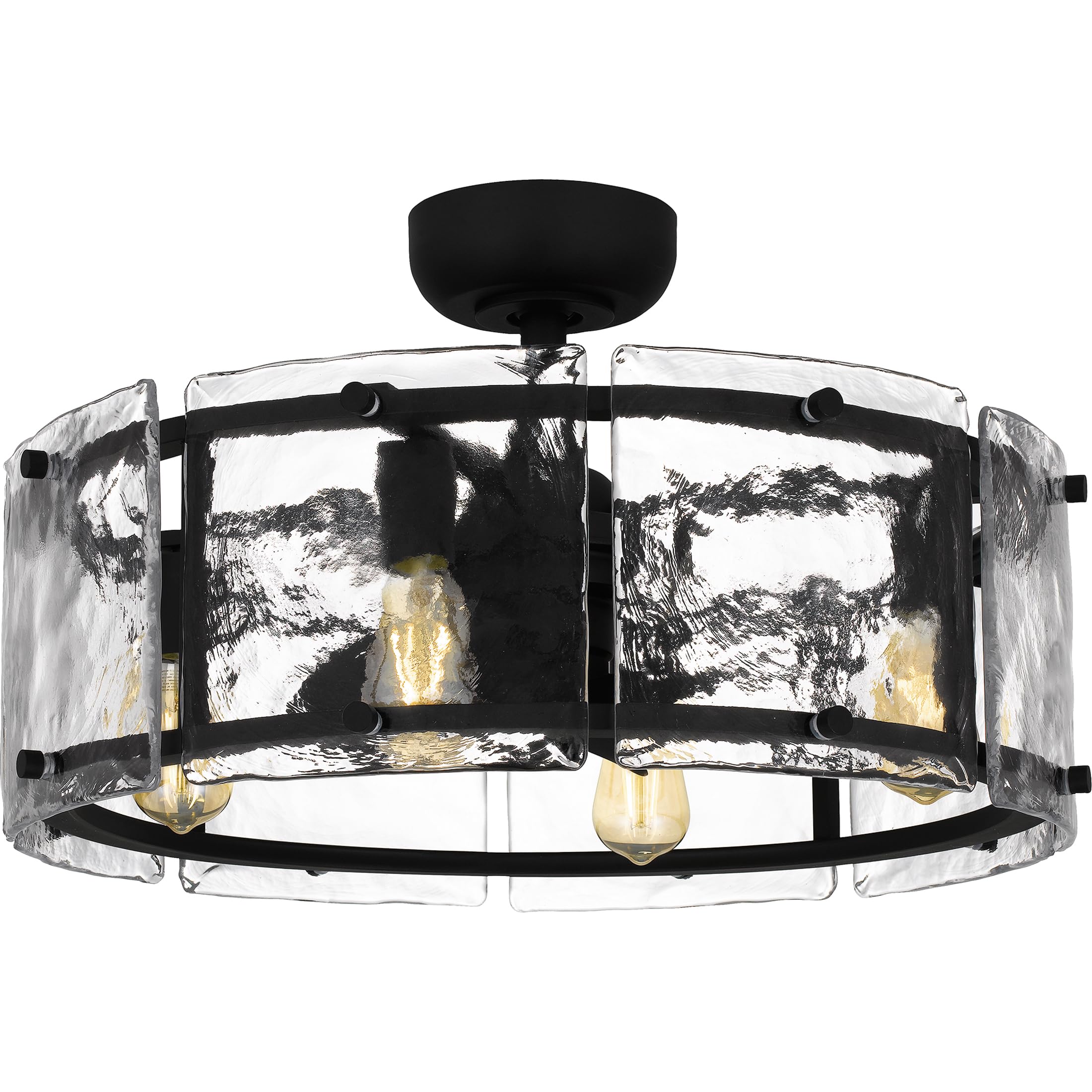Quoizel Fortress 4-Light Earth Black Fandelier with Clear Textured Glass, Transitional and Industrial Style Chandelier Ceiling Fan with Light, Remote
