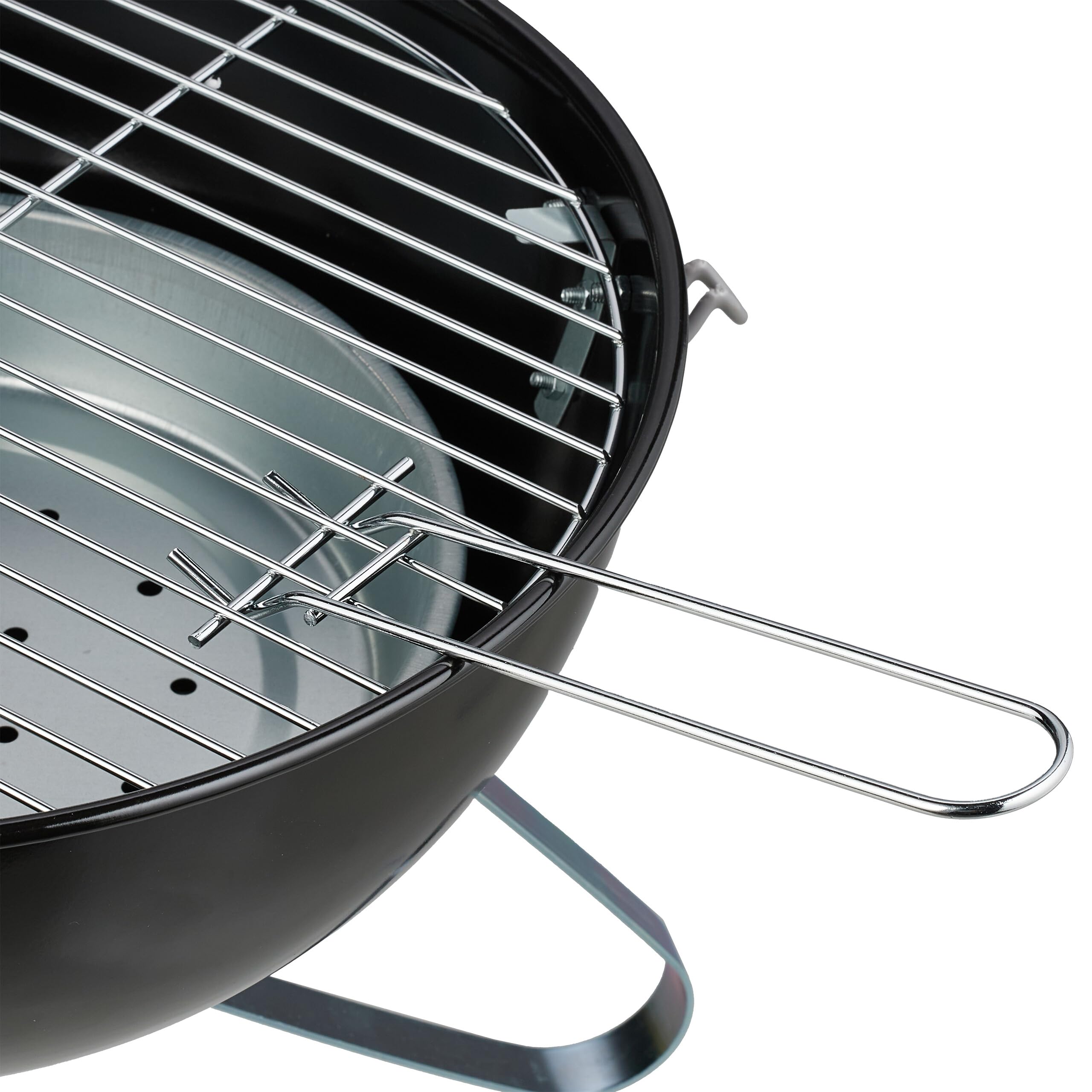 Relaxdays Grill kulisty, przenośny, Ø 37 cm, grill piknikowy do ogrodu i parku, grill na węgiel drzewny z pokrywką, okrągły grill, czarny