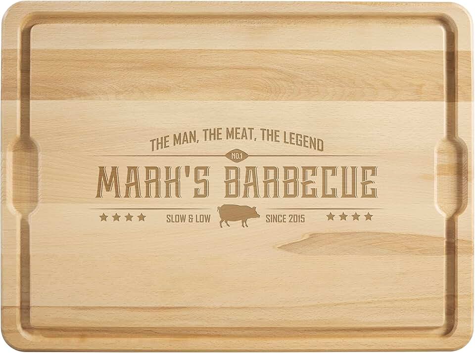 Personalization Universe Personalized Hardwood Cutting Board 'The Man, The Meat, The Legend' - Custom Engraved, Large Wooden Board - 15' X 21'