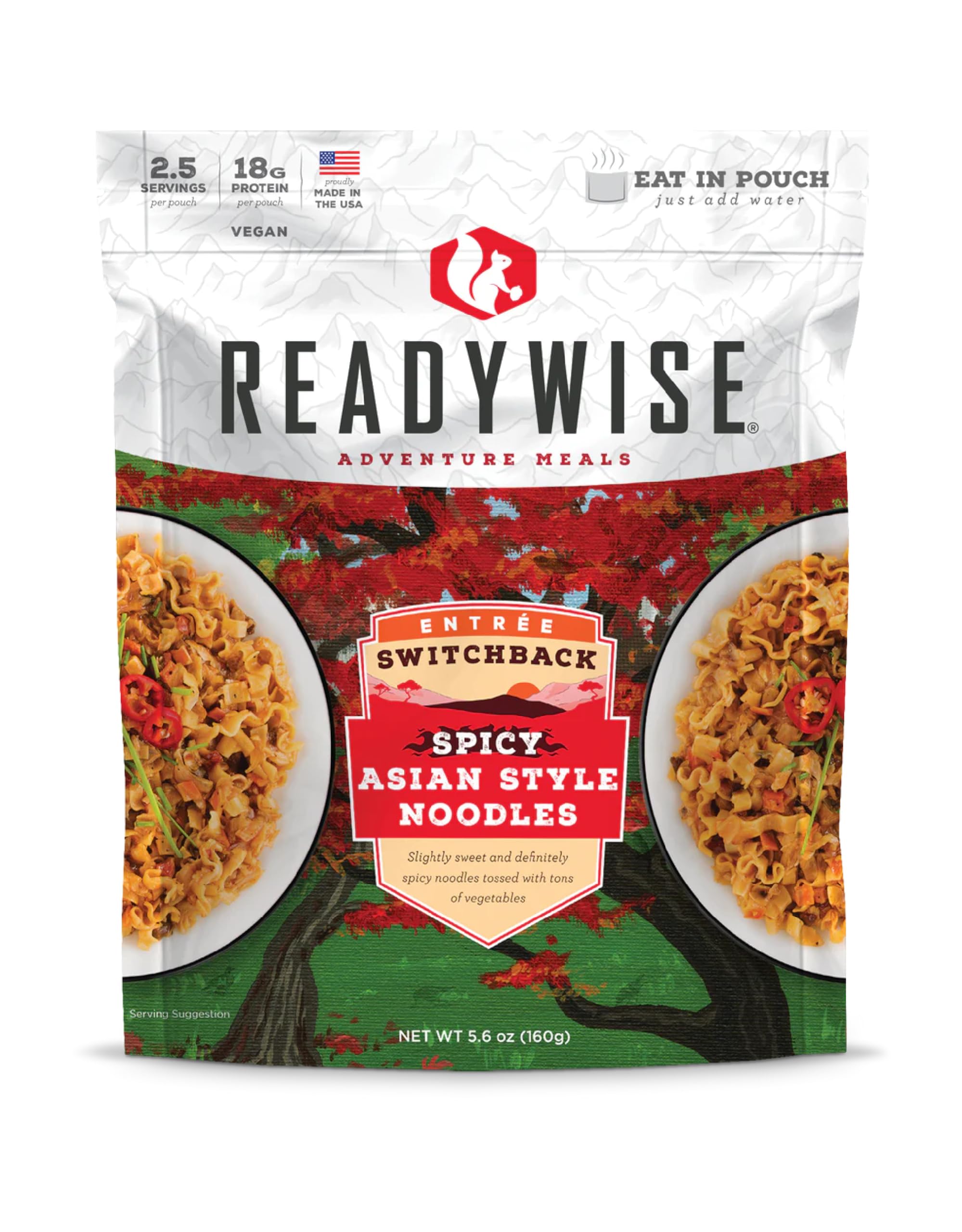 READYWISE - Adventure Meal, Spicy Asian Style Noodles, 2 Servings, Pack of 1, Emergency Preparedness, Freeze Dried Food, MRE, Snack Pack or Emergency Food, Backpacking, Camping, Hiking, and, Survival Provisions