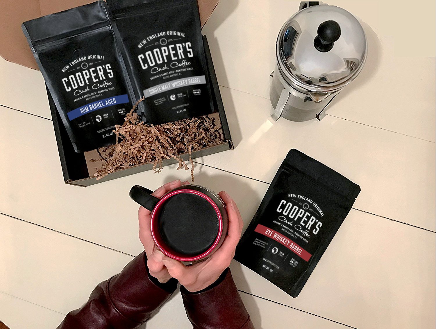 Cooper's Cask Coffee - Bourbon Barrel Aged Coffee Set (Pack of 3) - Dark Roast - Ground 4oz - 4 Bag Coffee Set 4oz