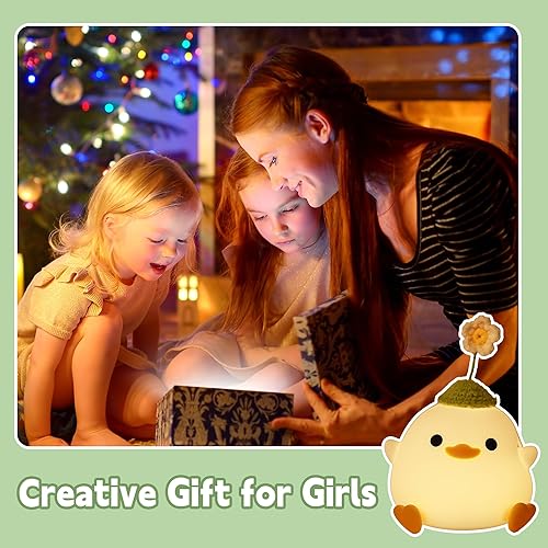 Miniatura 6 de Attivolife Linda luz nocturna de pato, lámpara LED de silicona suave animal con regulador y temporizador, decoración de mesa de noche portátil