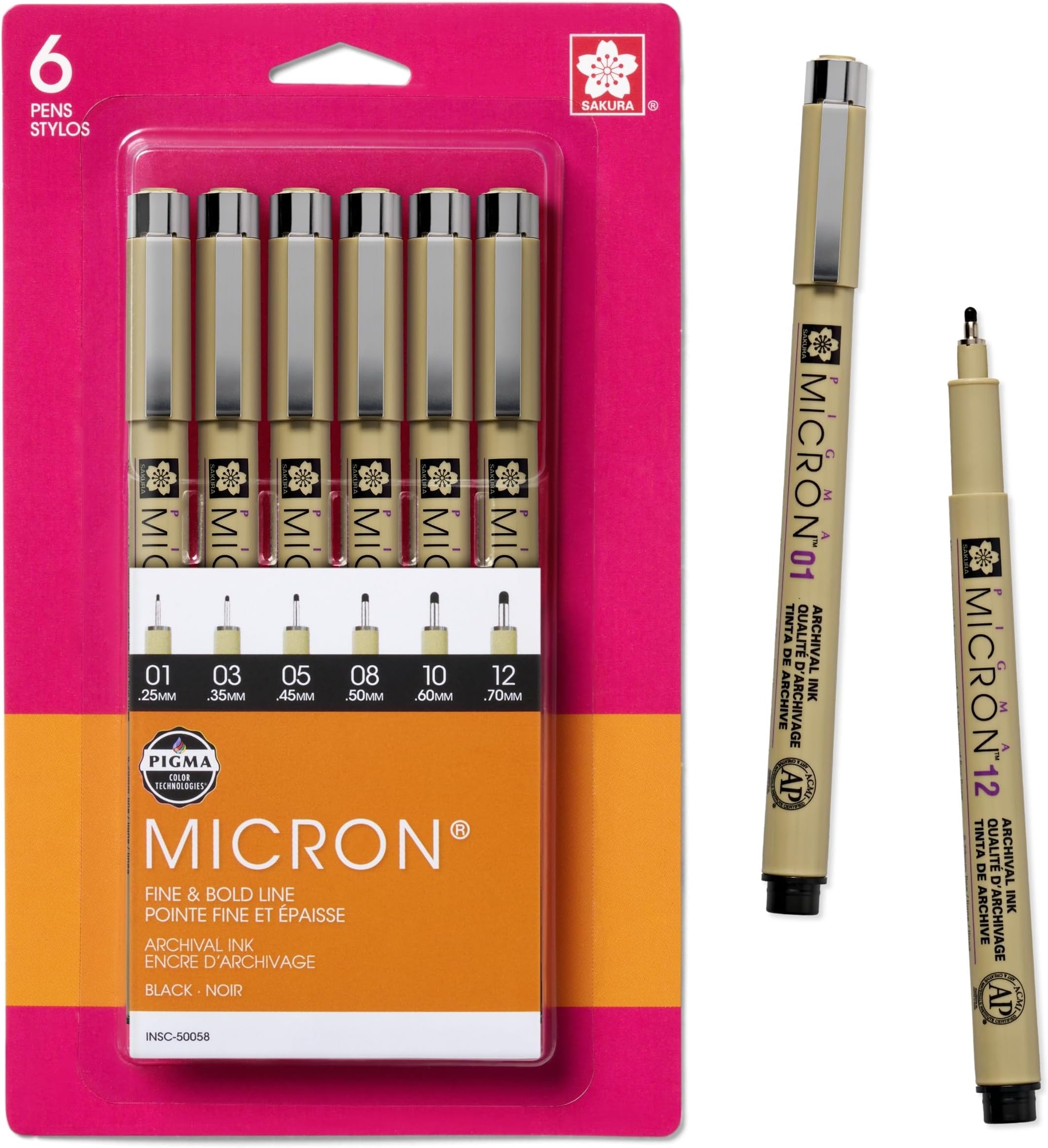 Pigma Micron Black Ink Multi-tip Set, 6 Pack
