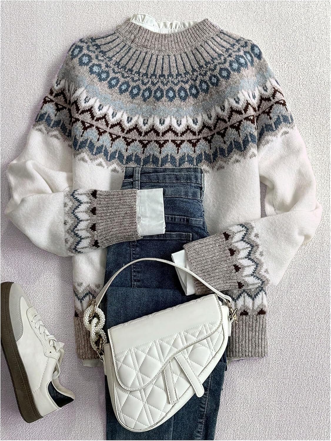 Women's Striped Graphic Fall Sweater Raglan Sleeve Knitwear Crewneck Jumper Tops - Image 5