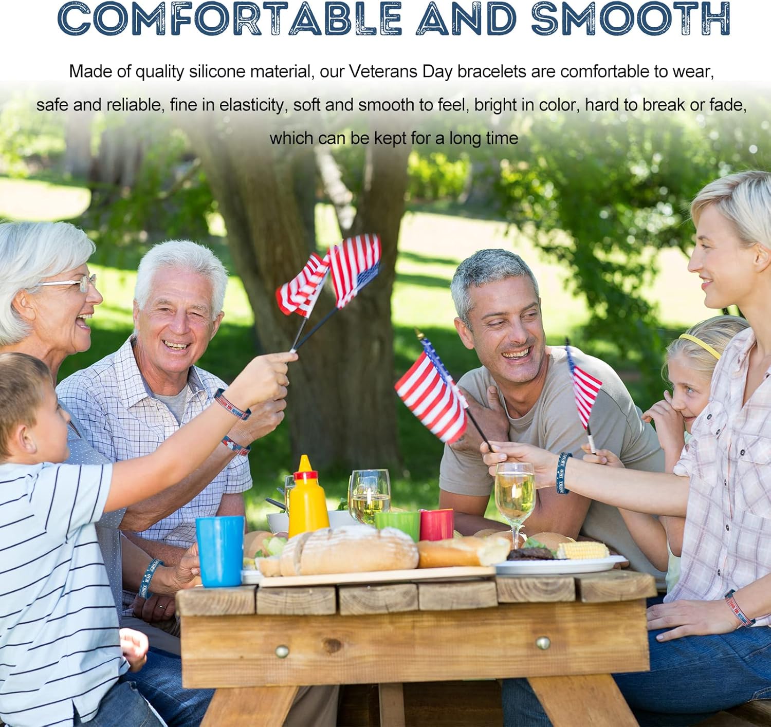 Honoson 200 Pcs Veterans Silicone Wristband 250th Anniversary American Flag Bracelet Support Our Troop Veteran Gifts Military Bracelet Bulk for Men Women Memorial Day Army Accessories Patriotic Party