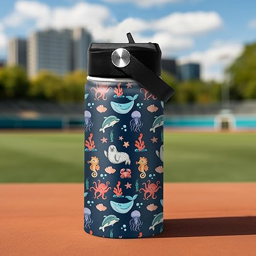 Miniatura 5 de Botella de agua para niños, botellas de agua de ballet de 12 onzas con pajita, aislamiento de acero inoxidable, vaso escolar de viaje de doble pared