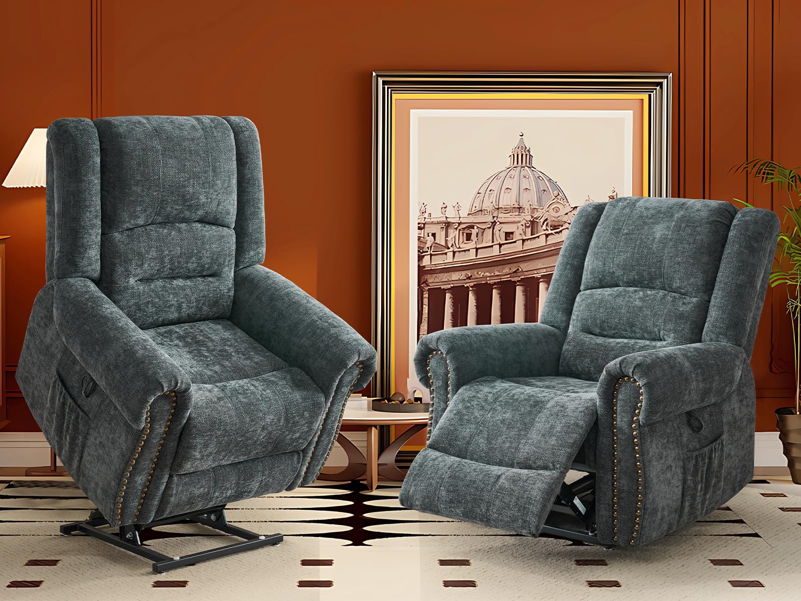 CDCASA Dual Motor Lay Flat Lift Chairs Recliners for Elderly with Massage and Heat, Upgraded Chenille Infinite Position Large Sleeping Power Lift