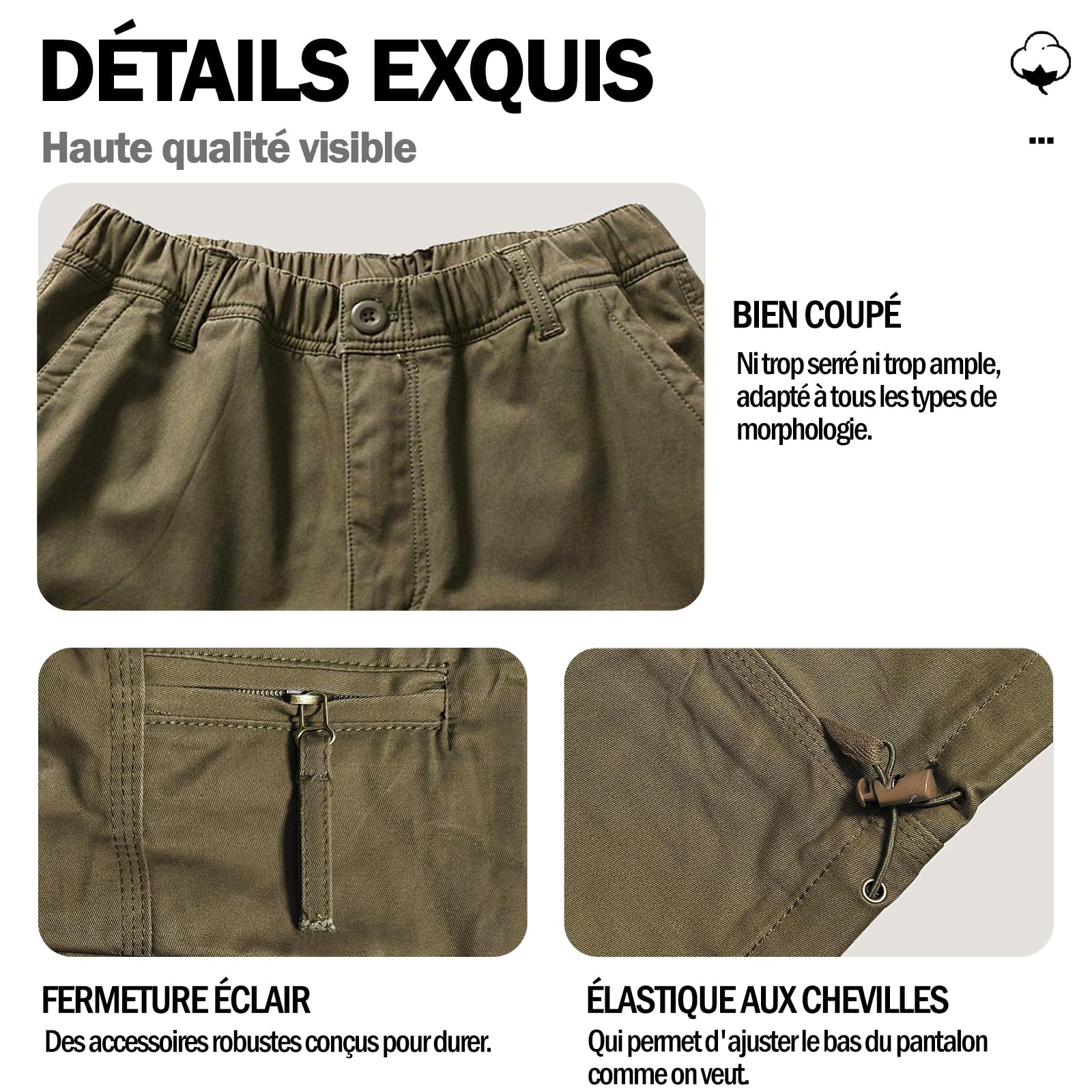 Pantalones cargo de algodón para hombre, pantalones cargo con 7 bolsillos, cintura elástica, pantalones casuales