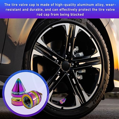 Miniatura 10 de 4 tapas de válvula de neumático de automóvil, accesorios de aleación de aluminio con pinchos, cubiertas de vástago de rueda a prueba de polvo, tapa