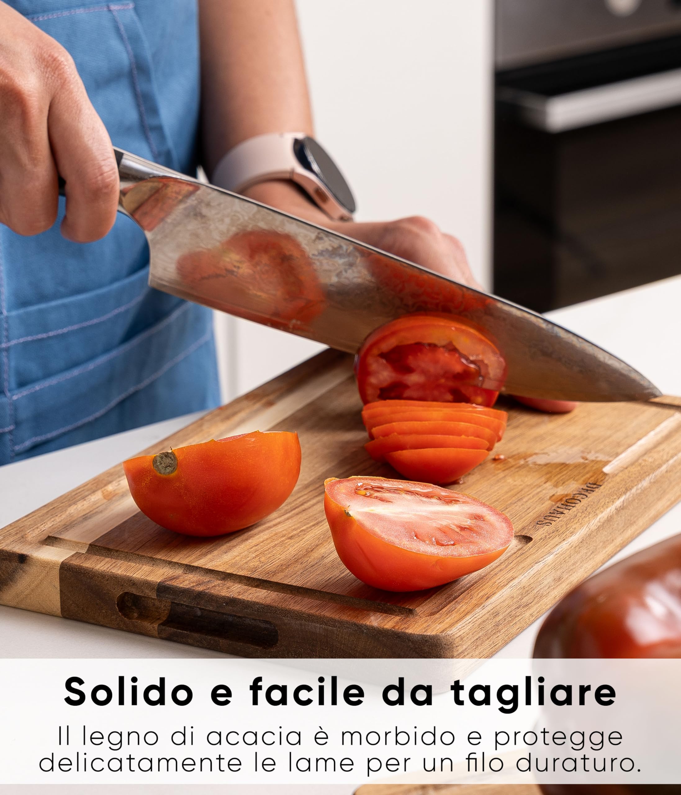 Deco haus Set di 3 Taglieri in legno di acacia robusta con scanalatura [SPESSORE 2 cm] - Taglieri con scanalatura per il succo - Chopping board 40x30, 33x24, 26x18