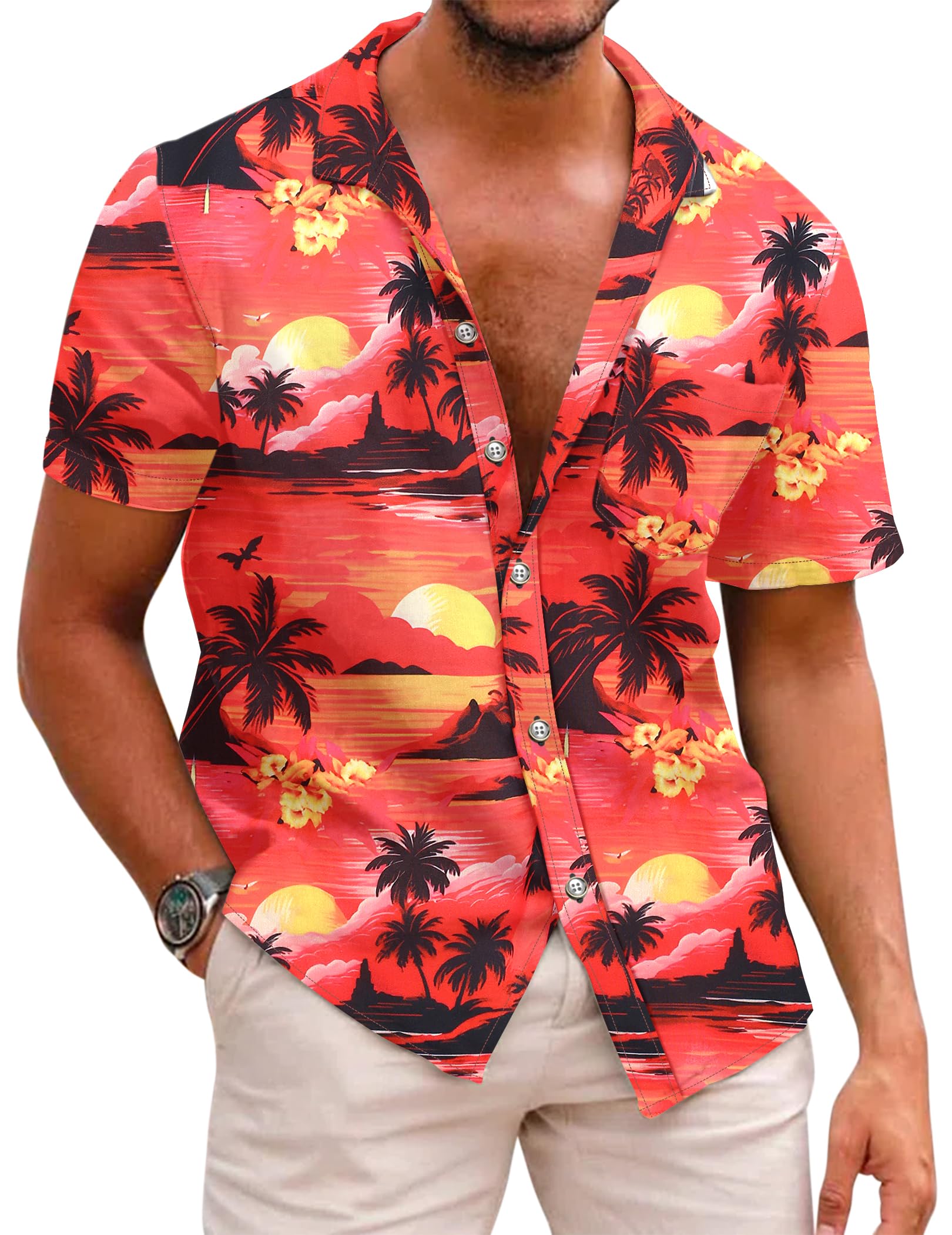 COOFANDY Mens Hawaiian Shirts Short Sleeve Casual Button Down Tropical Beach Shirt