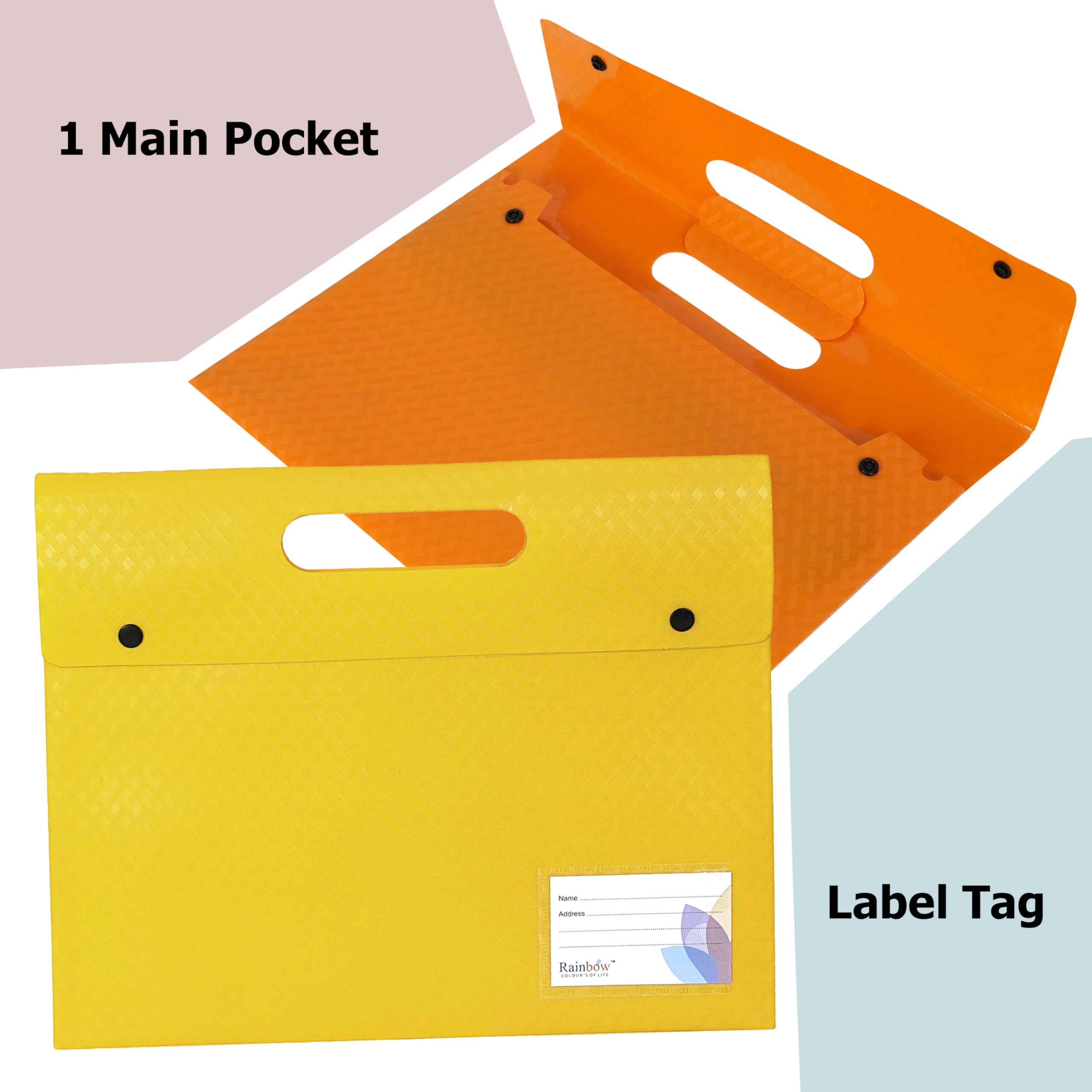 Shuban Expandable Plastic Document Folder with Handle | A4 Size File Organizer with Button Closure | Waterproof Carry Folder for Office, School & Travel (5Pcs)(Multi-Color) 1
