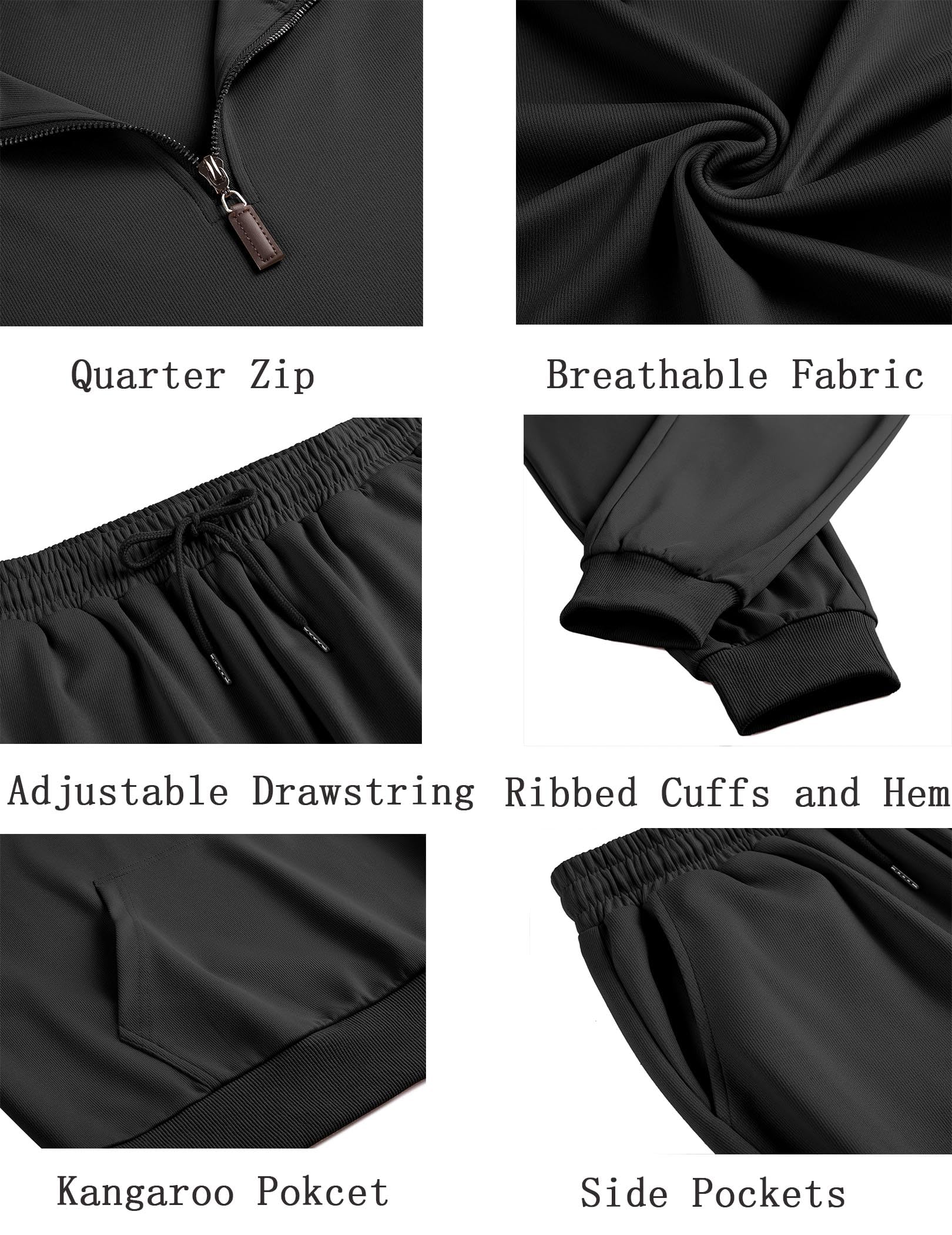 COOFANDY Tuta da uomo in 2 pezzi, con cerniera a un quarto, casual, atletica, corsa, jogging