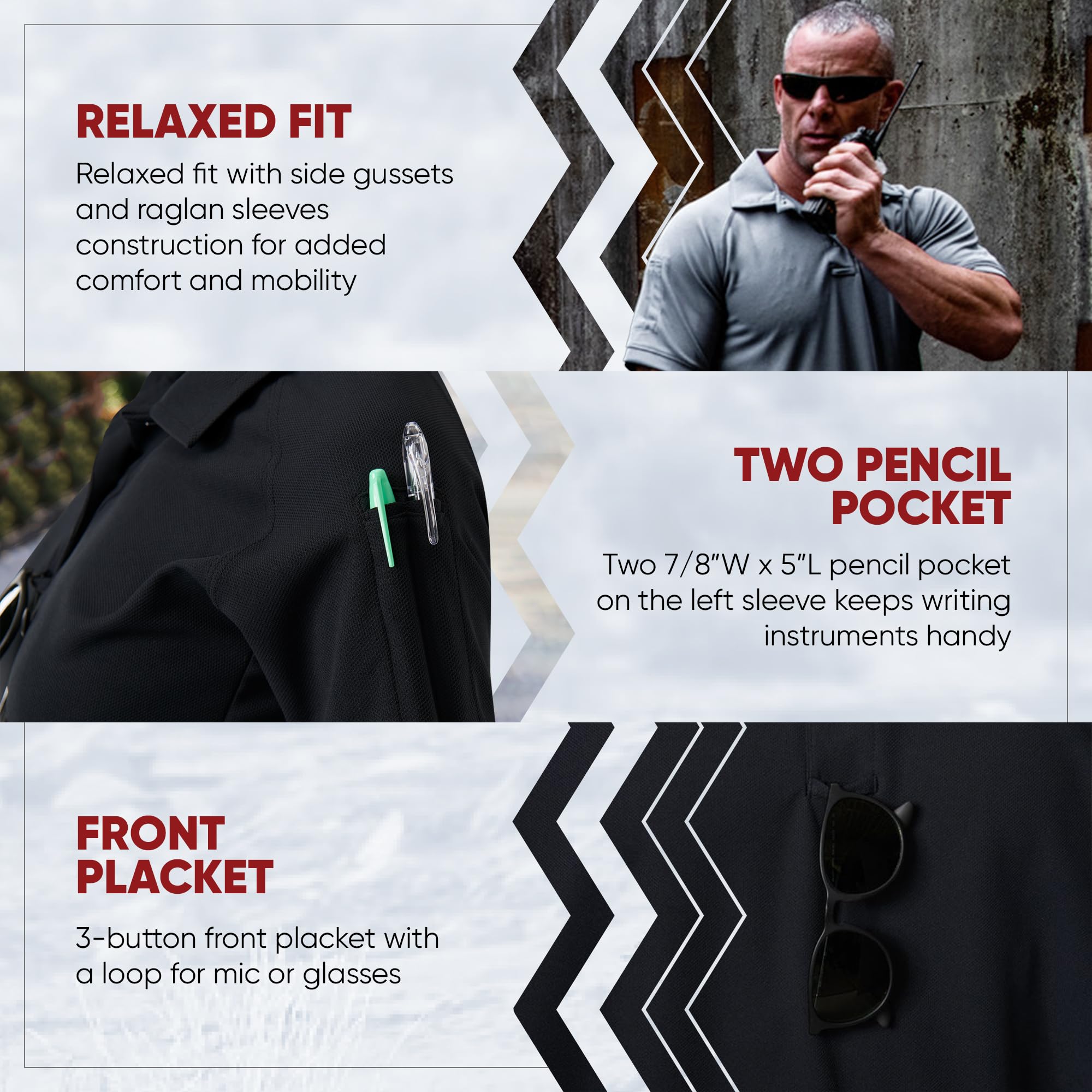 Vertx Herren Taktisches Poloshirt Kurzarm Feuchtigkeitstransport Temperaturregulierend Outdoor Performance für Polizei Sicherheit Polo (1er Pack)