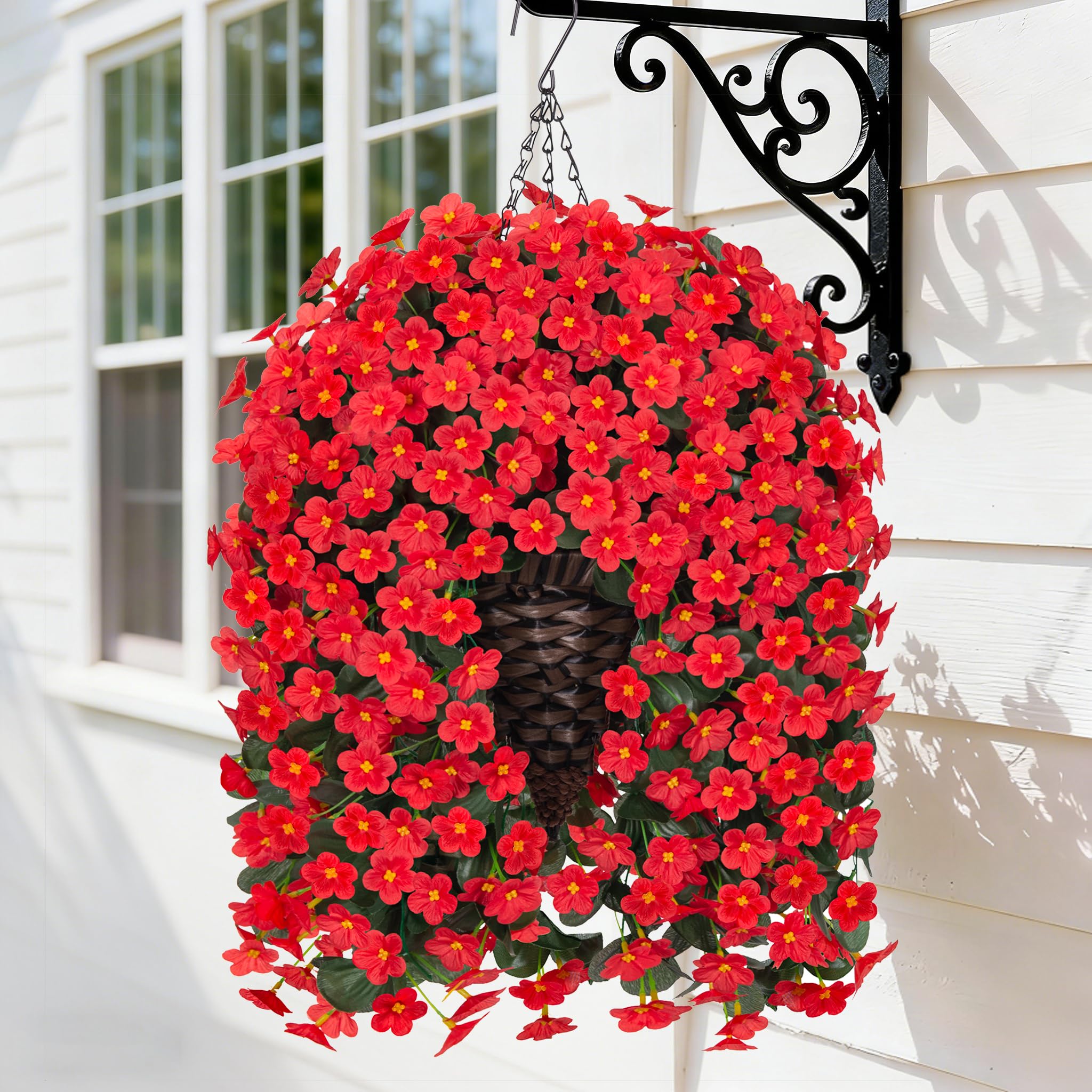 Amazon.com: HyeFlora Artificial Fake Red Hanging Flowers Plants Basket for  Outdoor Outside Winter Christmas Decor, Faux Silk Daisy Flower Look Real UV  Resistant Orchid Vine Plant for Porch Garden Yard Patio Home :