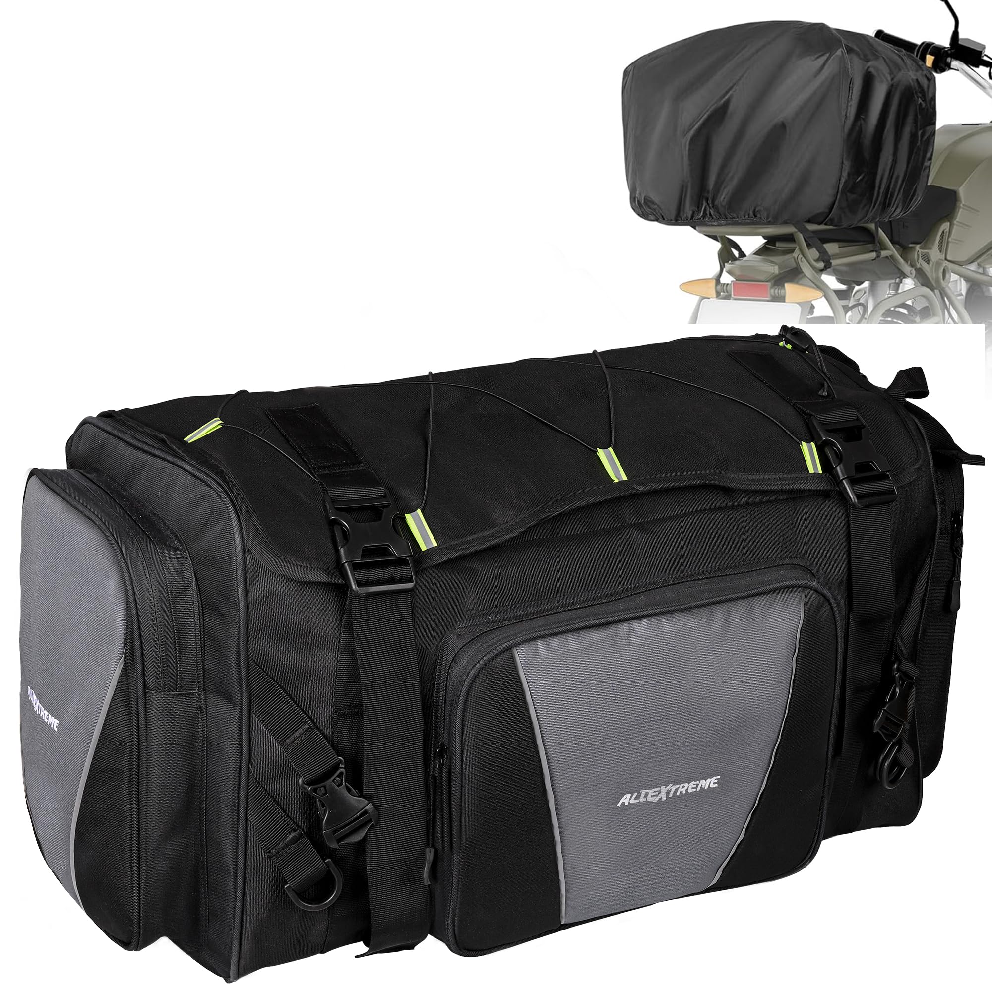 Allextreme 65Ltr Bike Tail Bag Lightweight Multi-Pocket Universal Storage with Mounting System YKK Zippers & Removable Strap Travel Saddle-Bag for Biker All Motorcycles and Bikes (Pack of 1, Black)-image-48