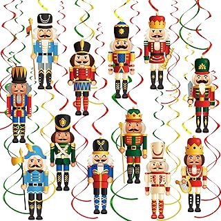 30 Pcs Christmas Nutcracker Swirl Decoration Nutcracker Figures Ceiling Hanging Decor Winter Holiday Nutcrackers Hanging Pendant Spiral Decorations for Xmas Holiday Home Party Supplies (24 Cards Only)