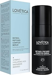 Retinol Serum for Face with Peptides, Hyaluronic Acid, Vitamin C & Niacinamide (Vitamin B3) - Peptides Complex Retinol Moisturizer - Collagen Booster Face Serum - Premium Formula, Best for Eye Bags or Dark Spots | Contains 1% Retinol - 40ml bottle
