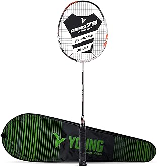 YOUNGAero 75 Ultra Light (75g, Pro-Grade) Strung Badminton Racket with Free Cover - Ultra Graphite Uni-Body Construction