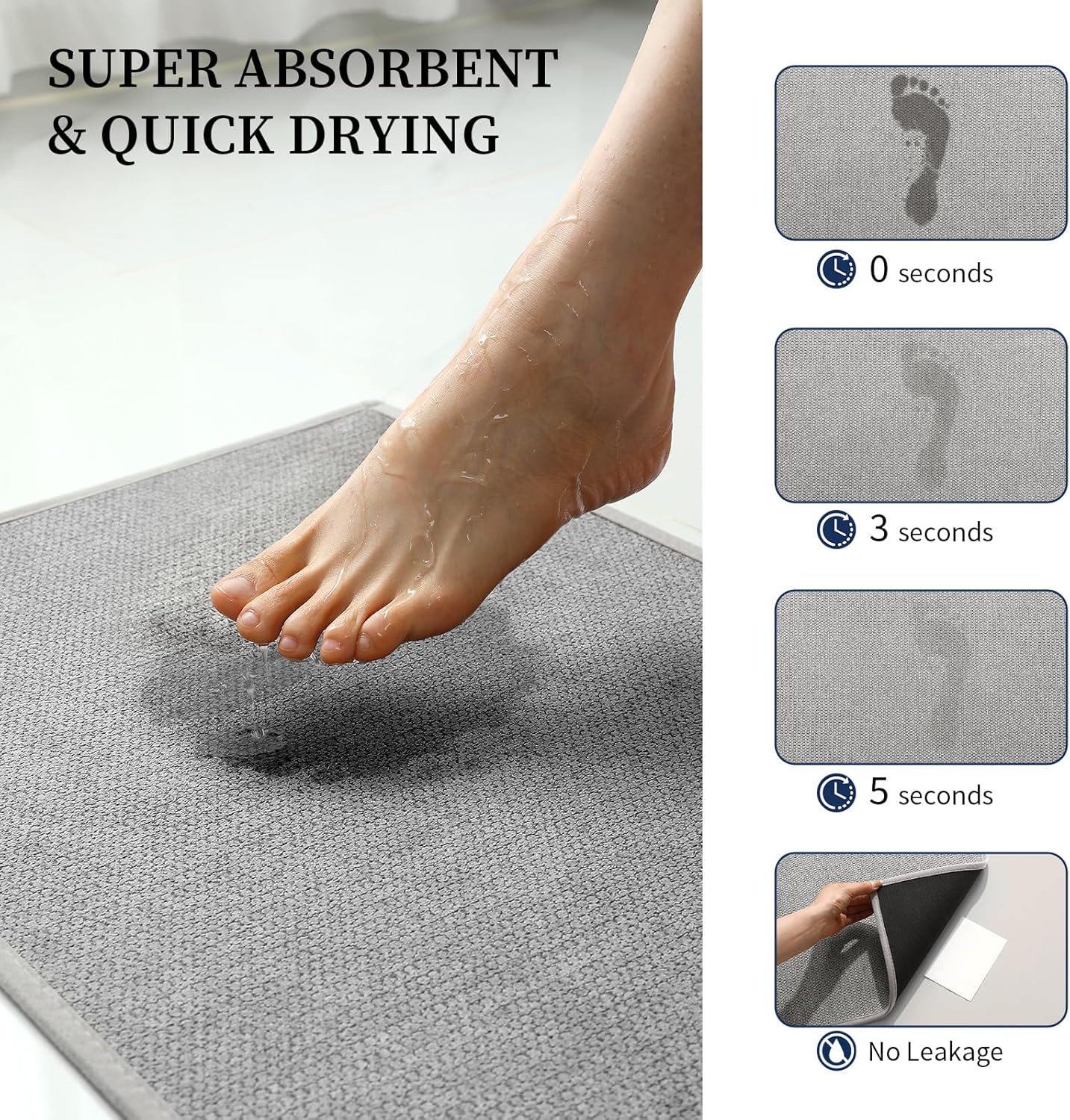 YIHOUSE Gray Bathroom Rugs Sets 3 Piece, Quick Dry Thin Bath Mat with Toilet Rug, Non Slip Absorbent Machine Washable, Bath Runner Rugs for Bathtub Sink Home Decor - Image 4