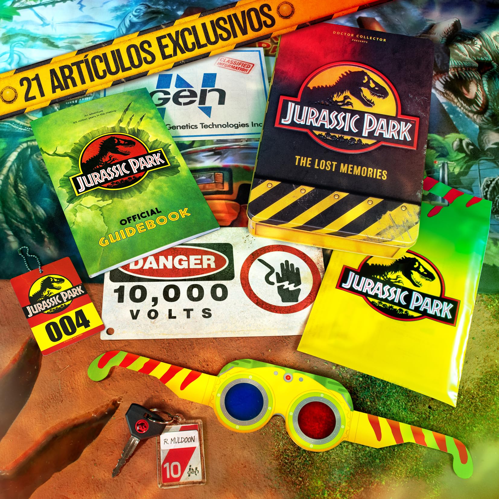 Jurassic Park The Lost Memories Collectible Set Tin Box, offizielle Sammleredition mit exklusiven Accessoires in Metallbox