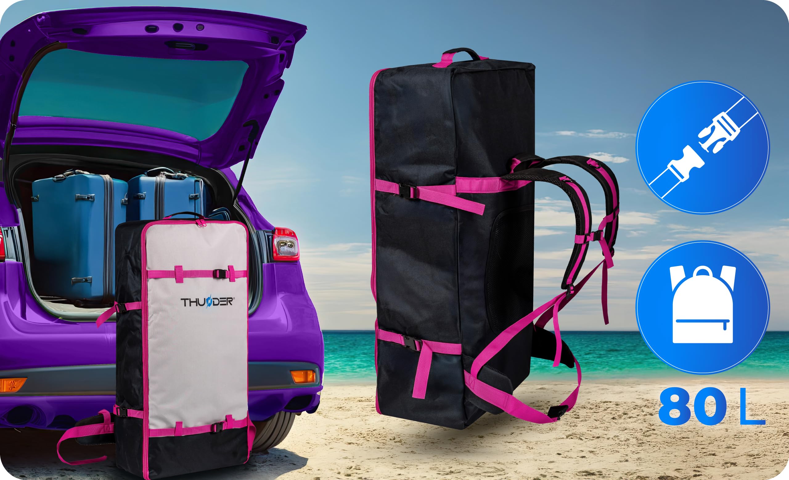 THUNDER Tabla de Sup Inflable 365 cm con Asiento de Kayak – Set de Stand Up Paddle con Bomba, Remo y Mochila – Touring Sup para Adultos y Principiantes hasta 150 kg