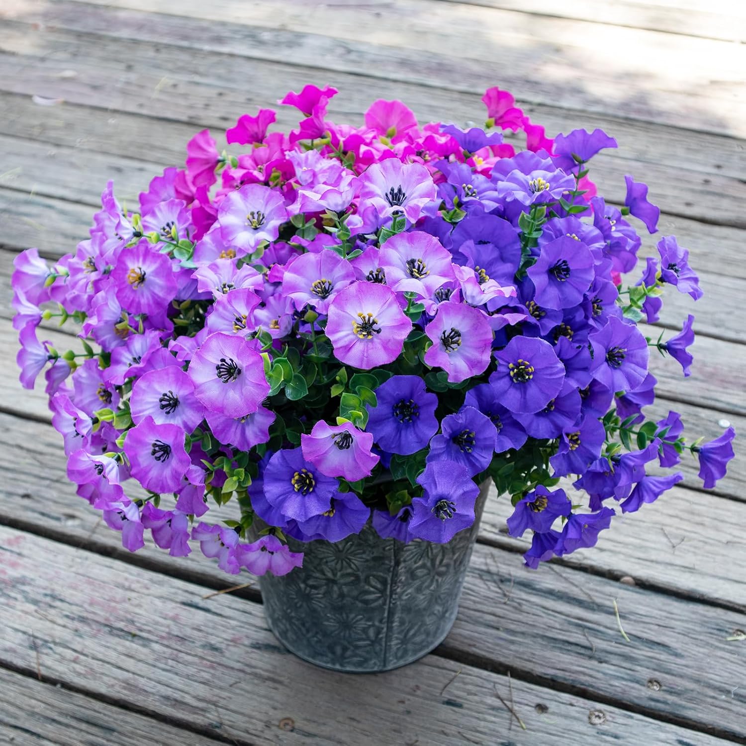 Artificial Flowers for Outdoors,UV Resistant Artificial Outdoor Flowers,Not-Fading Faux Flowers for Outdoor Planters for Front Door Porch Yard Patio Garden Home Decor,12 Bundles Mix 3 Colors