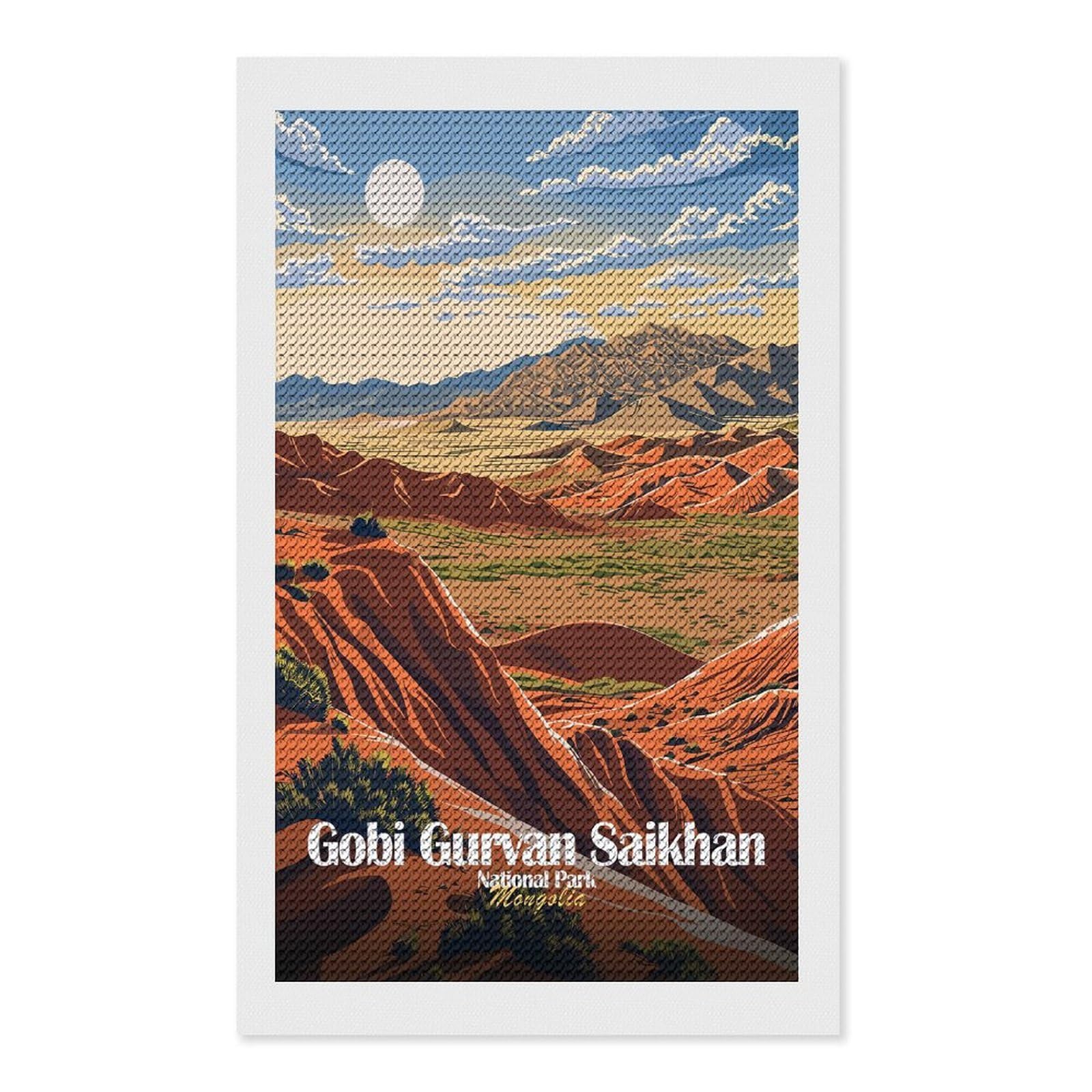 Junmoney Gobi Gurvan Saikhan National Park, Mongolia Diamond Painting Canvas Set 12"x20", for Women, Mindful Craft Activity, Cosy Home Accent, Festive Craft Gift