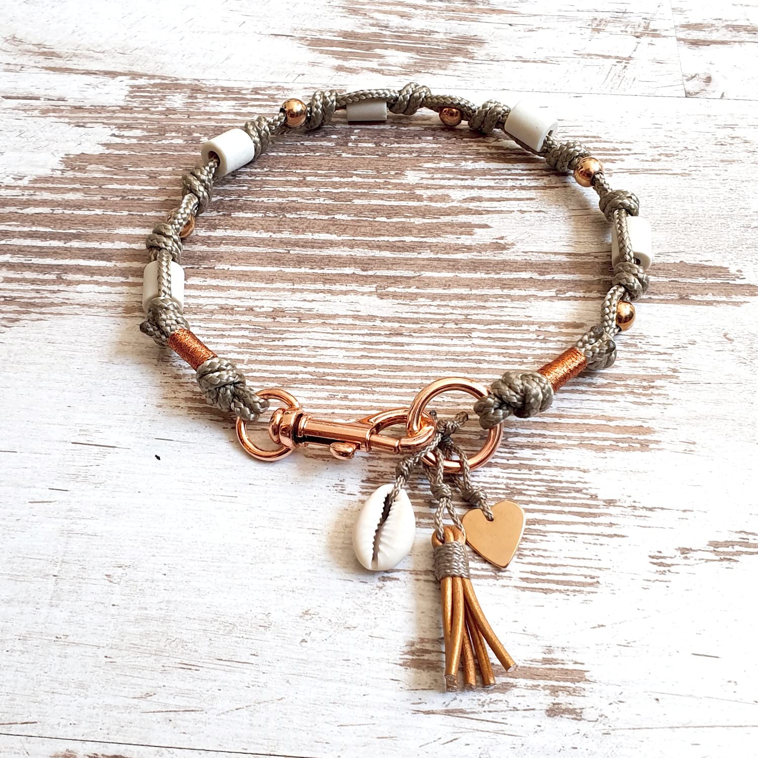 EM-Keramik Kette *Gipsymee* Chichi Ivory - edles Tau Schmuckhalsband für Hunde - Taupe und Rosegold