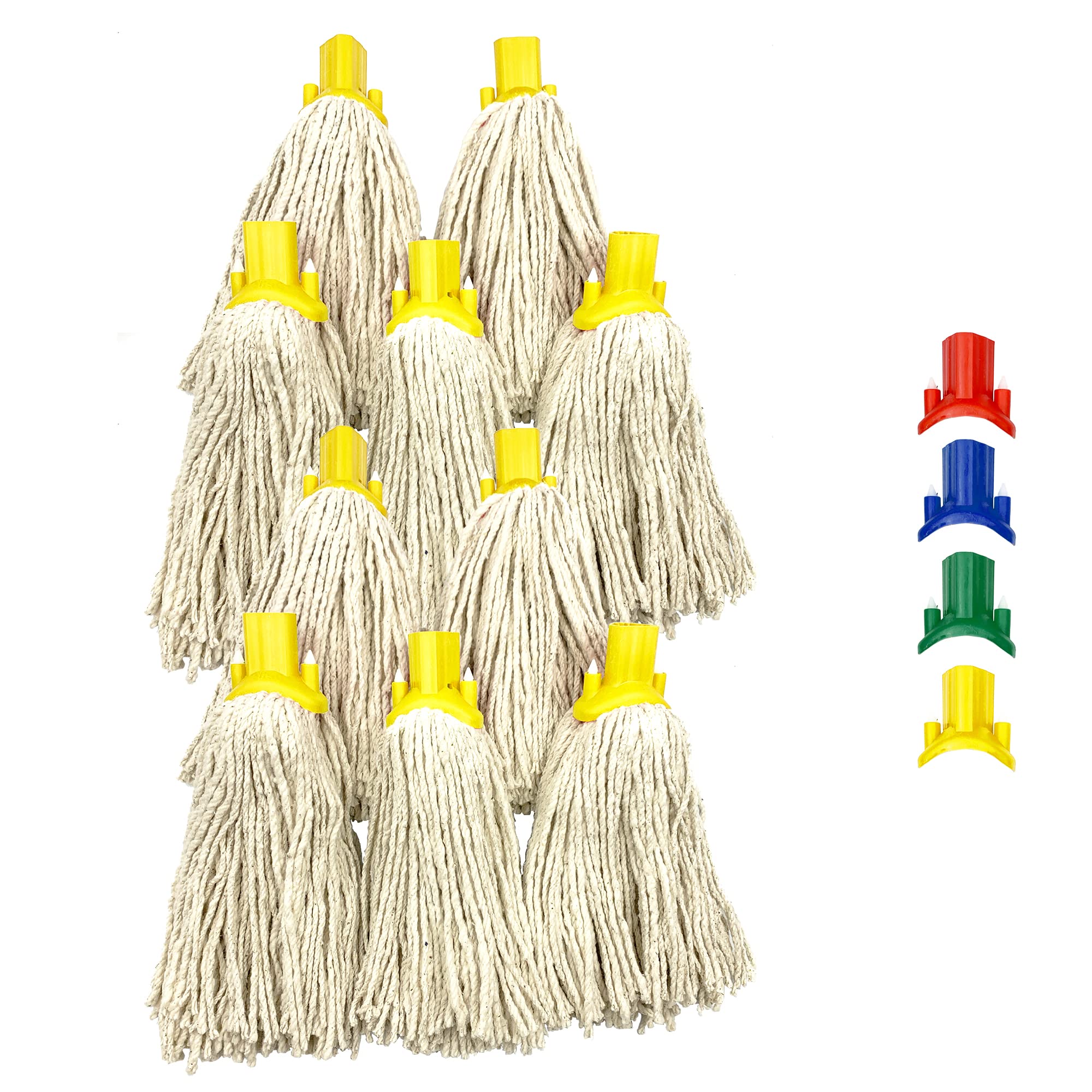 Tdbs The Dustpan And Brush Store Yellow Mop Heads Replacement, Colour Coded Self Threading Socket Cotton Mop Head No.12 Py (, Pack Of 10)