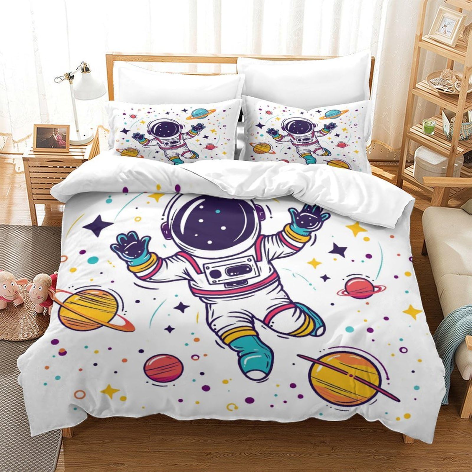 Parure de lit astronaute 3D en microfibre douce et anti-plis pour un sommeil profond